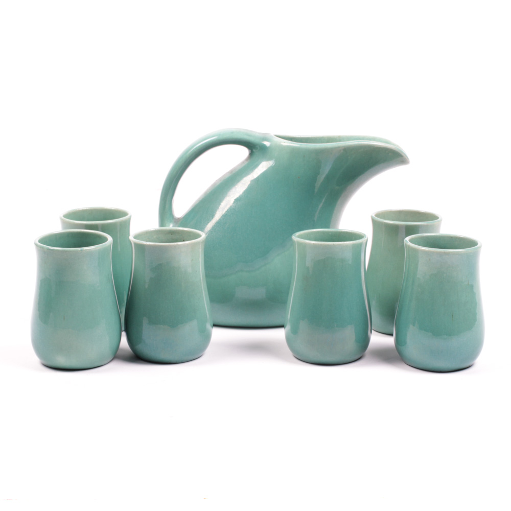 Muncie Pottery Arts & Crafts Style Green Juice Set