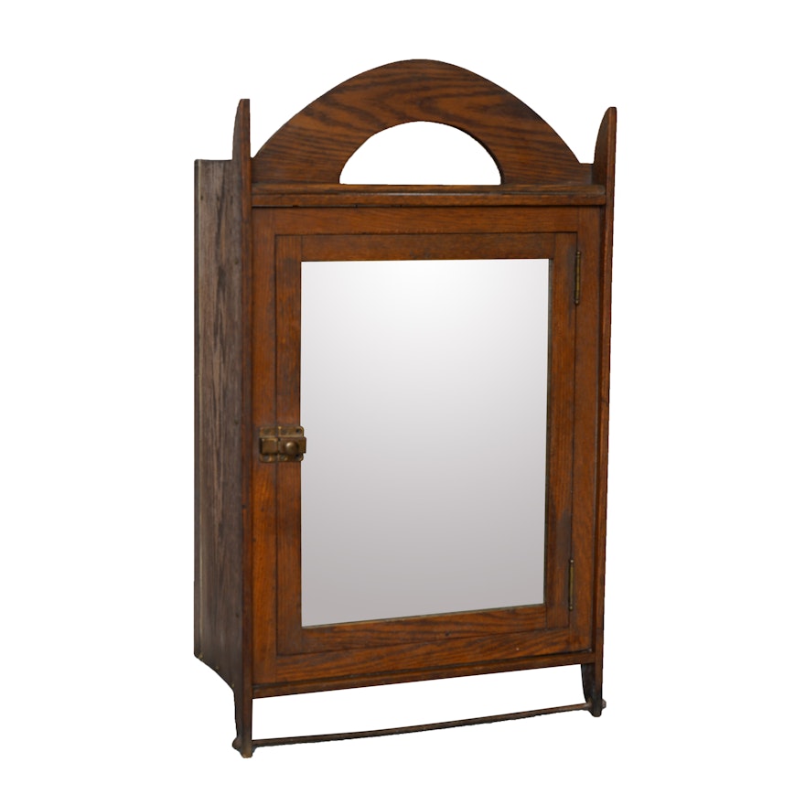 Vintage Oak Wall Mount Medicine Cabinet with Mirrored Front