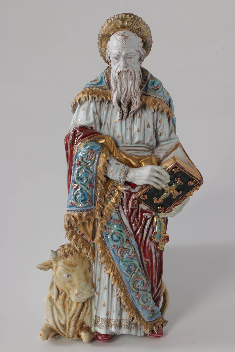 Eugenio Pattarino Hand-Painted St. Luke Wall-Hanging Sculpture
