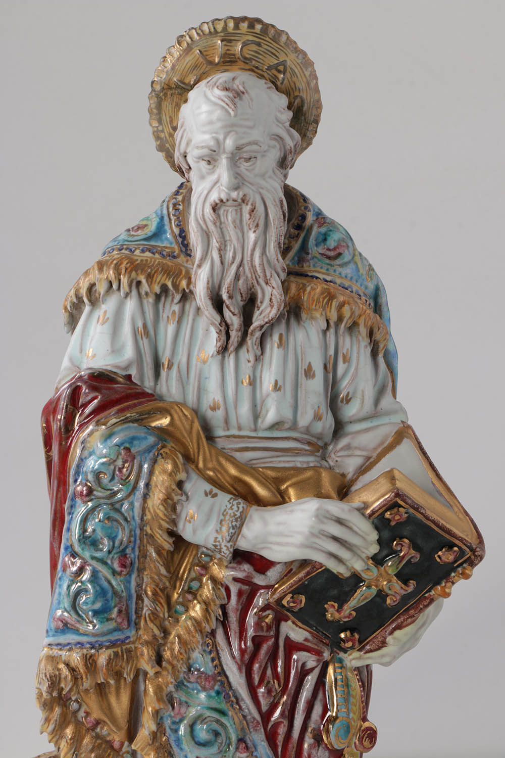 Eugenio Pattarino Hand-Painted St. Luke Wall-Hanging Sculpture