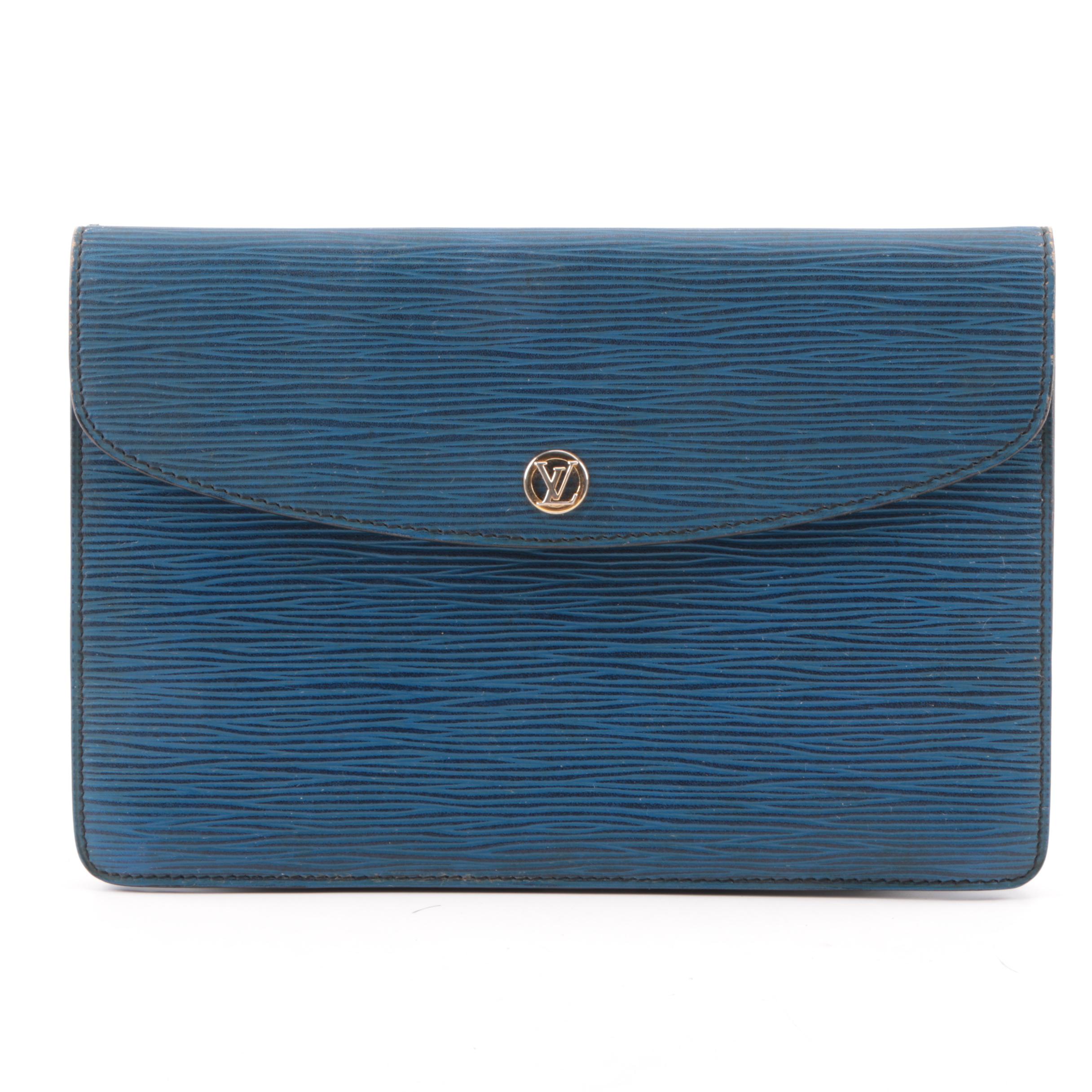1986 Louis Vuitton of Paris Blue Epi Leather Clutch