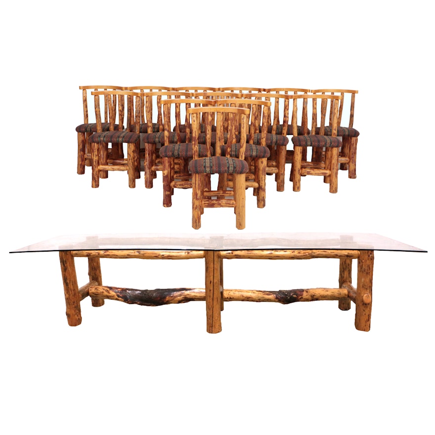 Ponderosa Pine Fifteen-Piece Log Dining Set by Rodney Buchholz for R&R Ventures