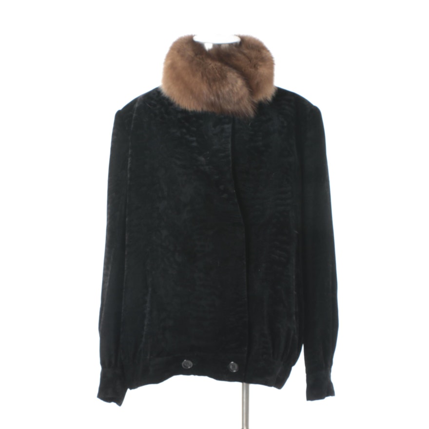 Bill Blass Black Velvet Jacket with Fox Fur Collar