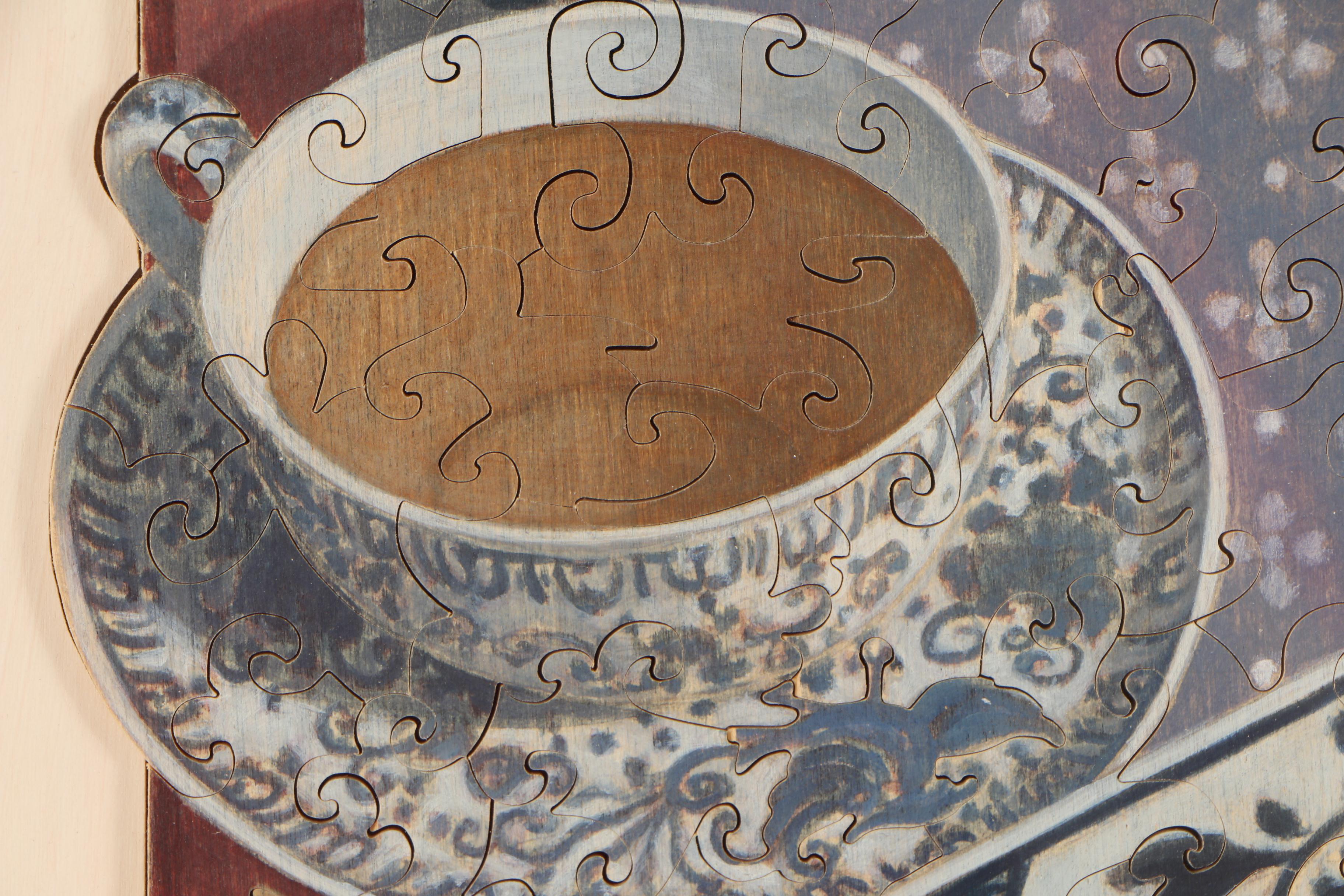 Amy F. Scott Oil Painting on Wood Puzzle "Tea and Tangerines, Midwinter Night"