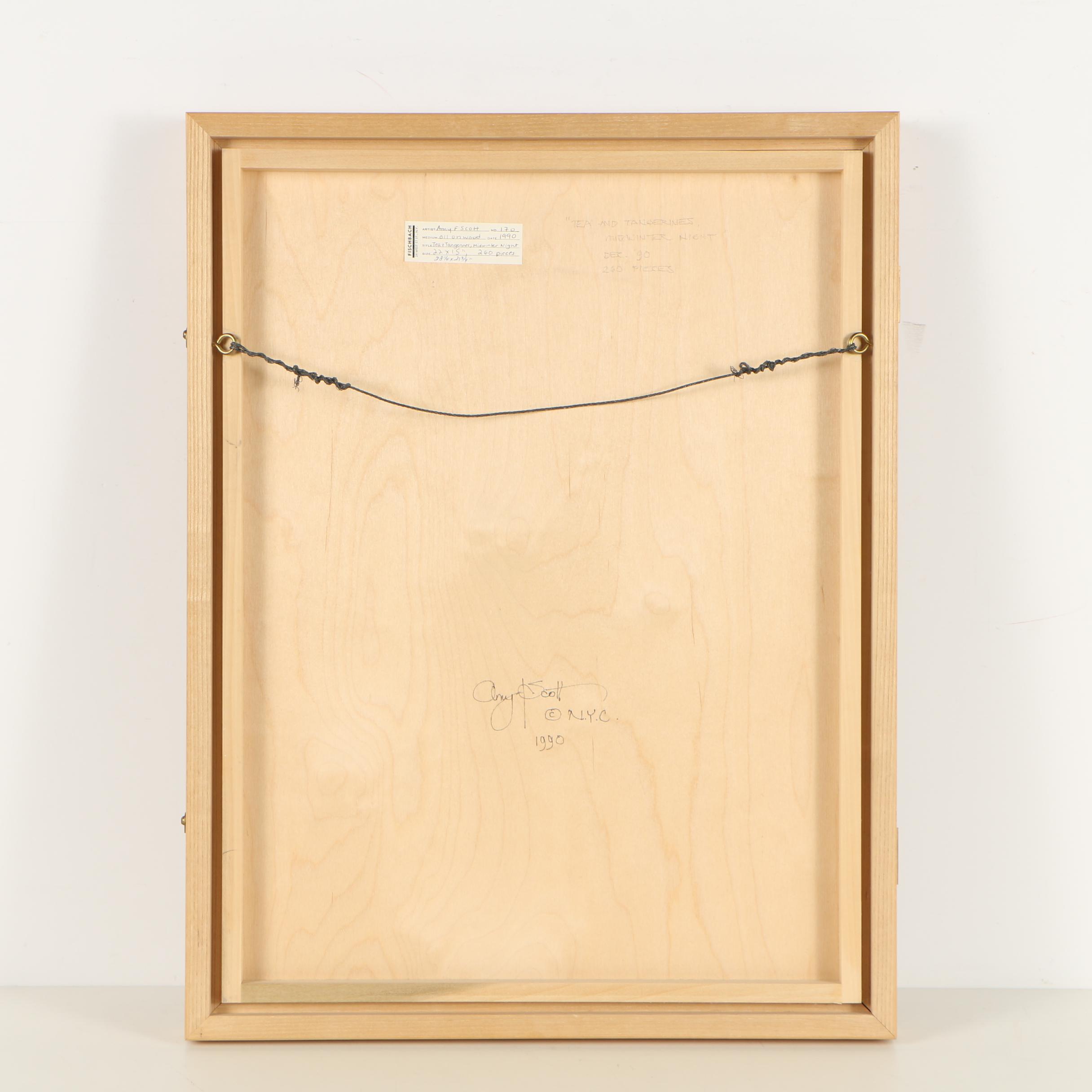 Amy F. Scott Oil Painting on Wood Puzzle "Tea and Tangerines, Midwinter Night"