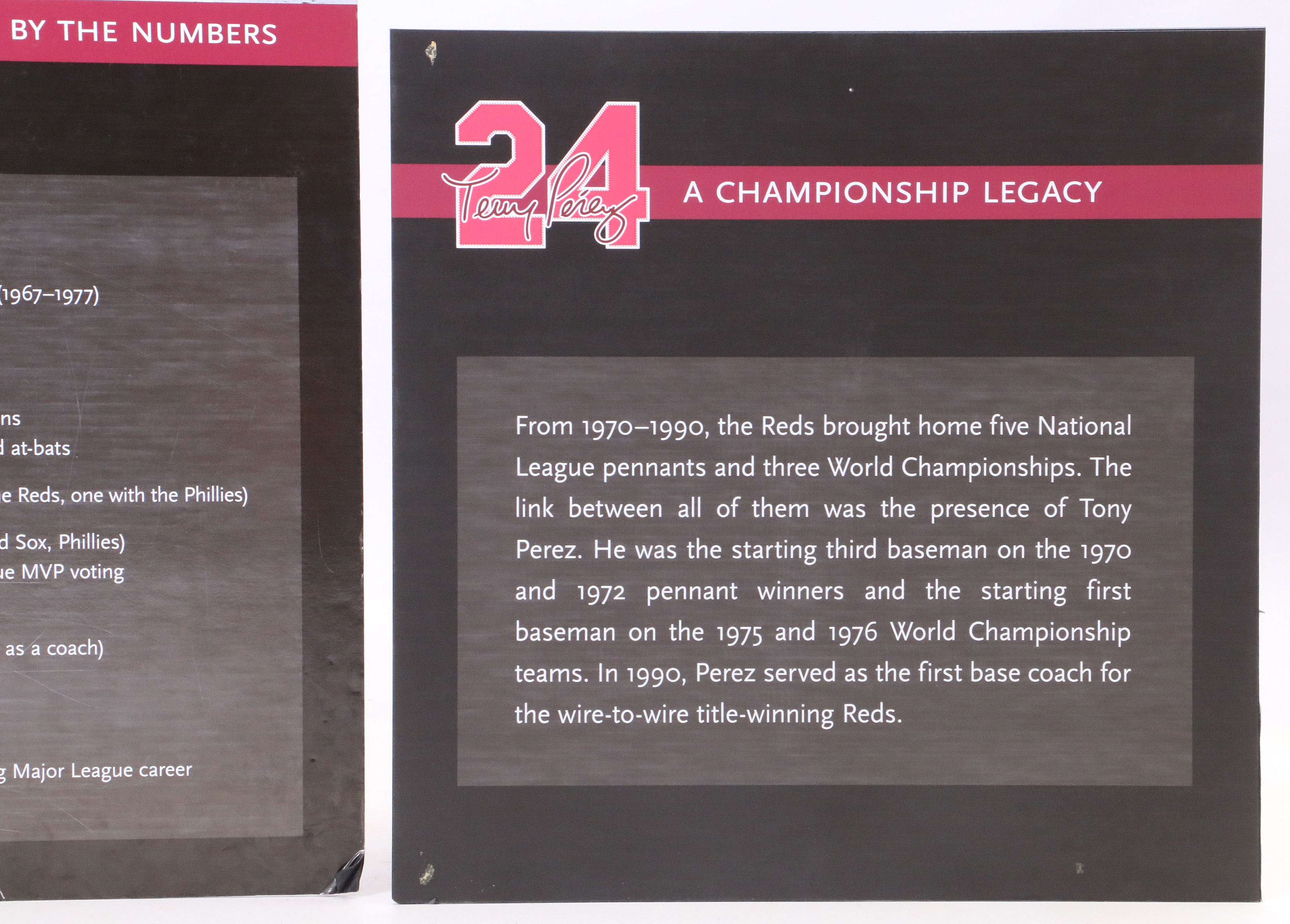 Two Tony Perez Exhibit Signs From Reds Hall of Fame COA
