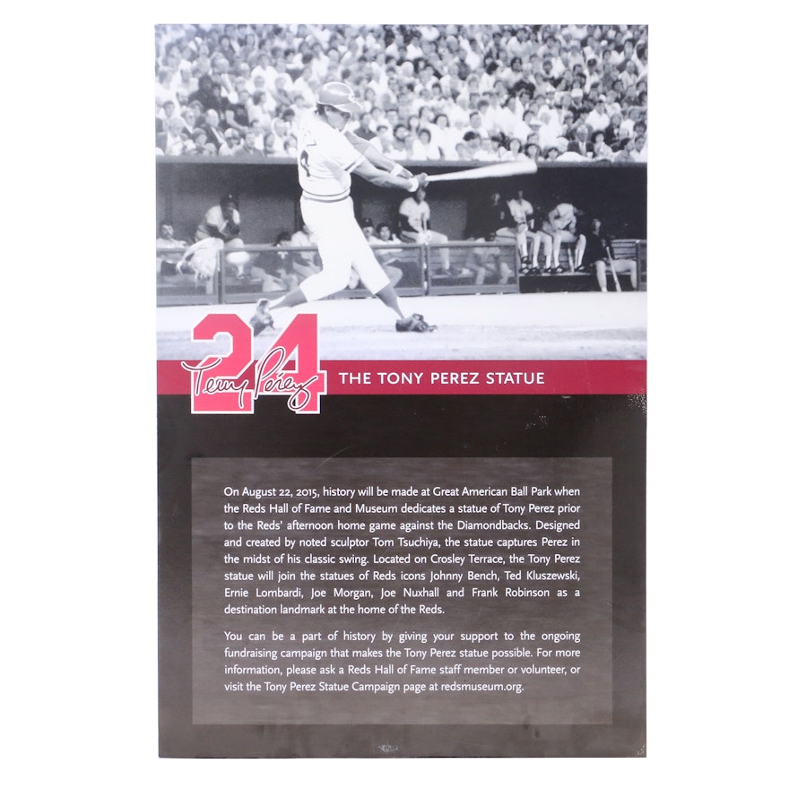 2015 Tony Perez "Statue" Cincinnati Reds Hall of Fame Exhibit Sign COA