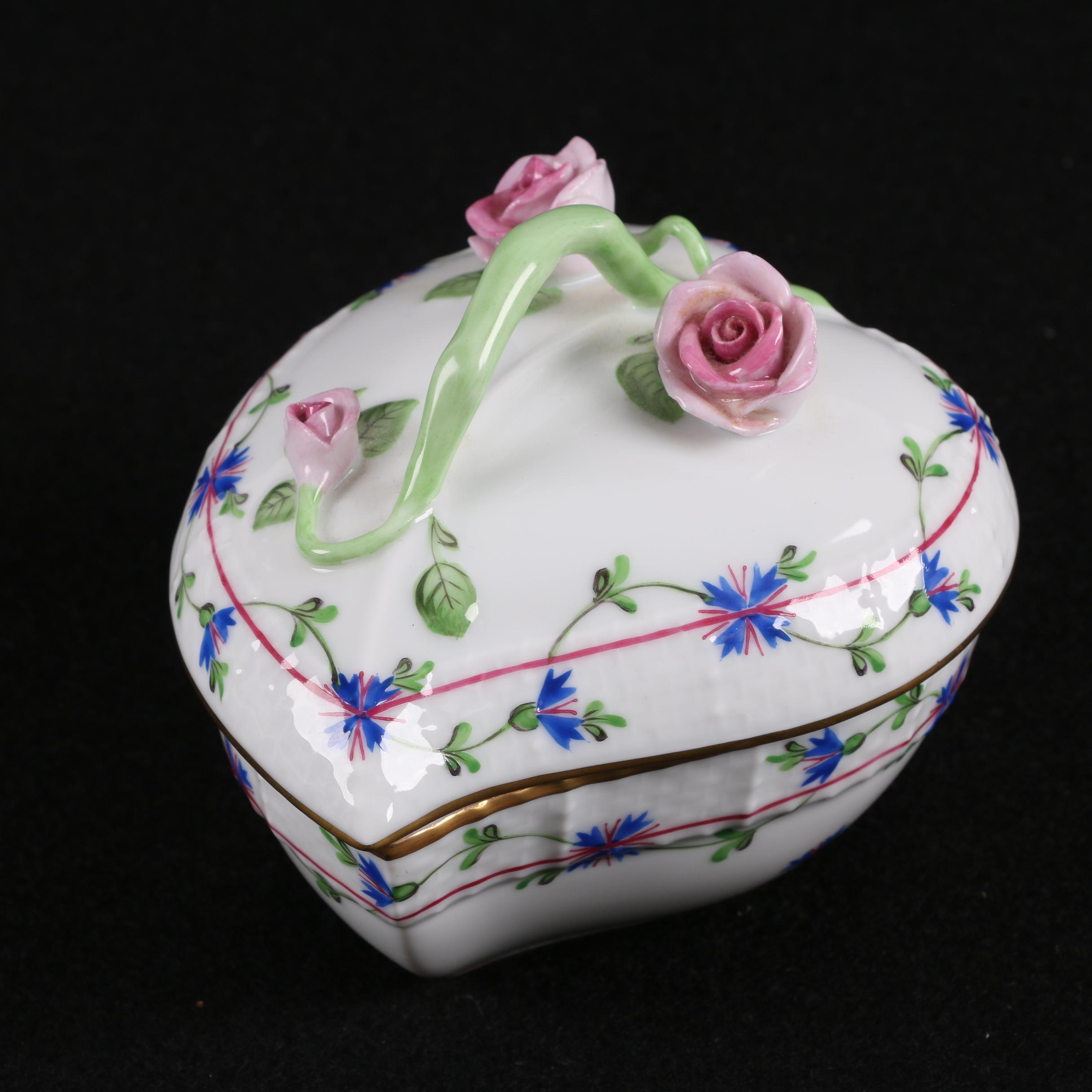 Herend Hand-Painted "Blue Garland" Porcelain Trinket Box