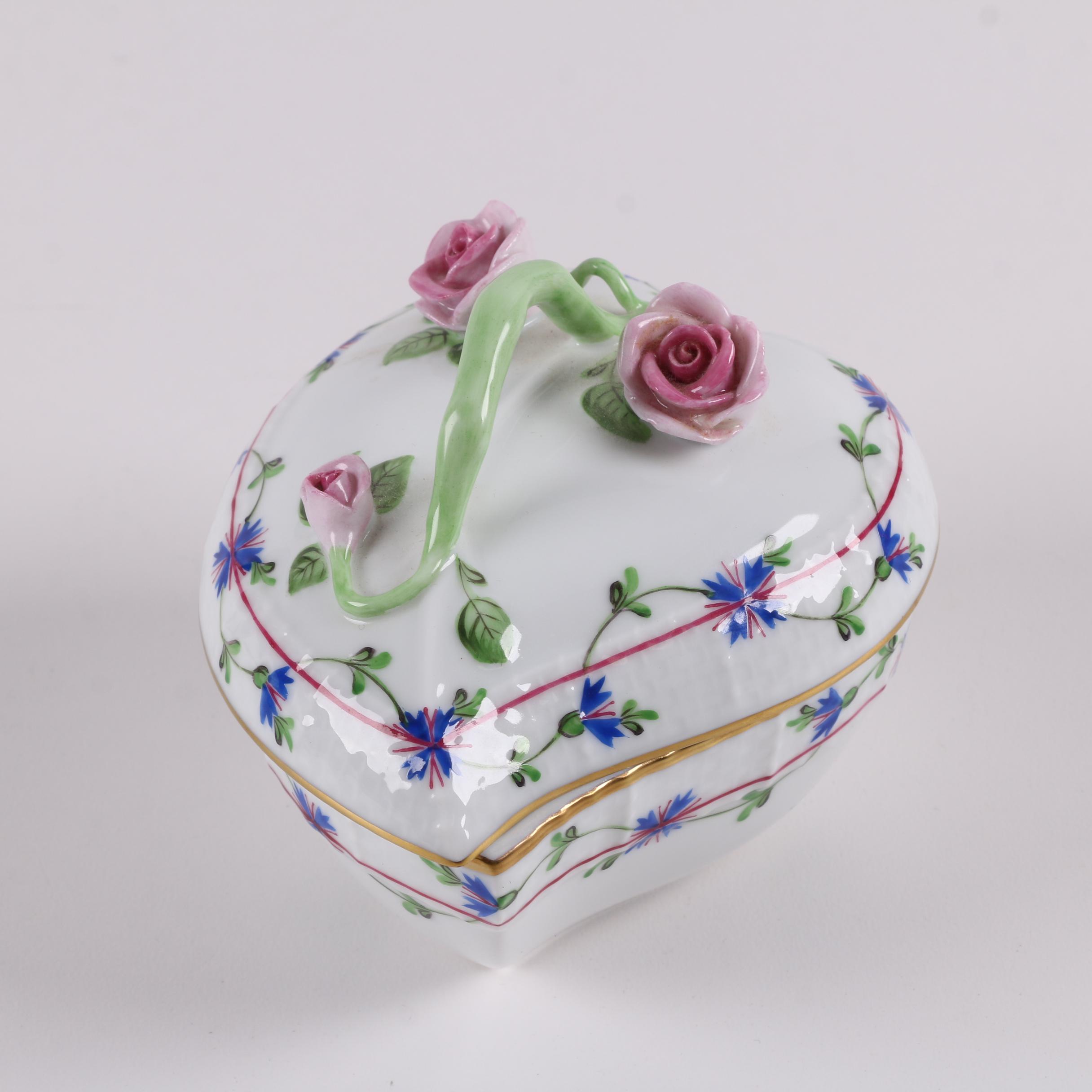 Herend Hand-Painted "Blue Garland" Porcelain Trinket Box