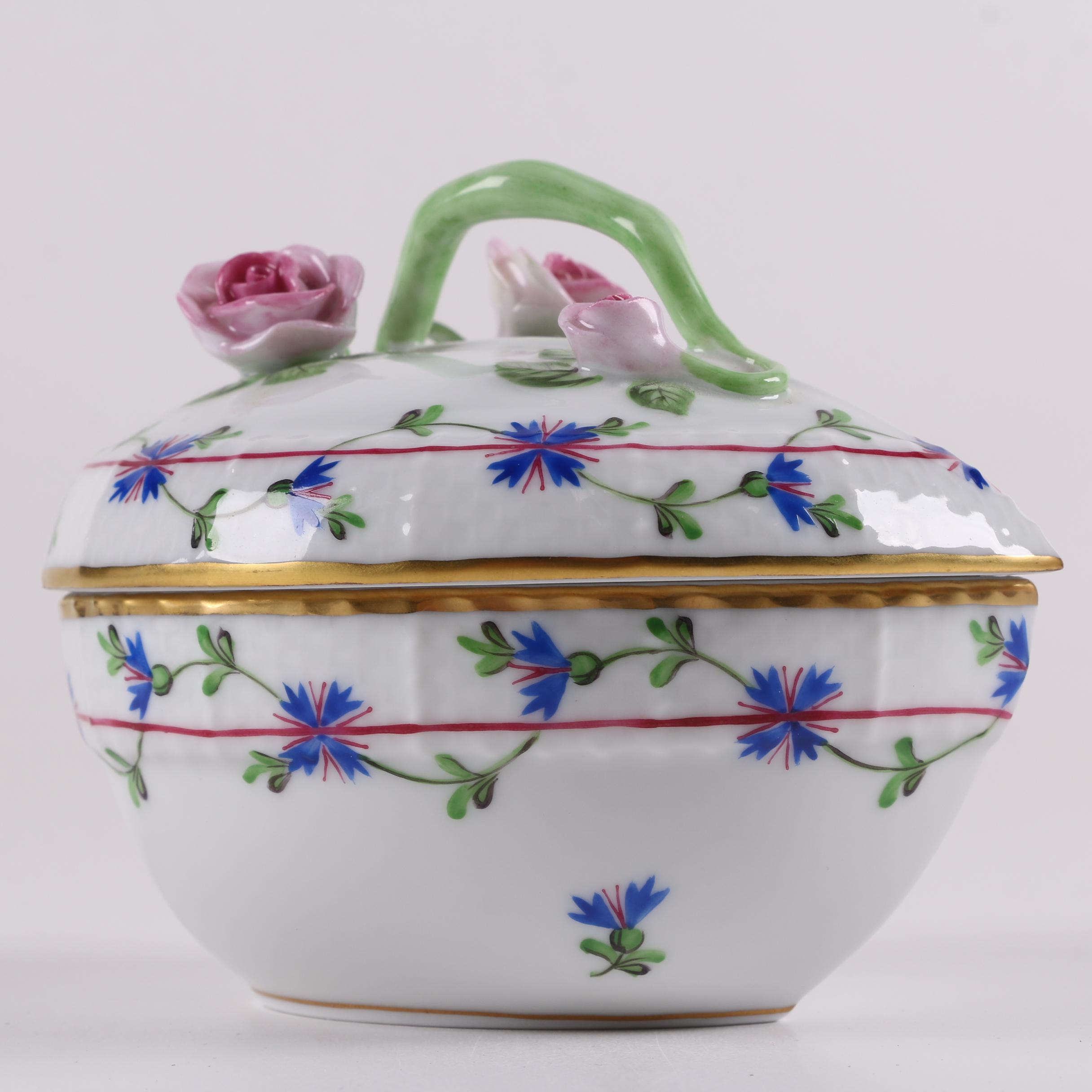 Herend Hand-Painted "Blue Garland" Porcelain Trinket Box