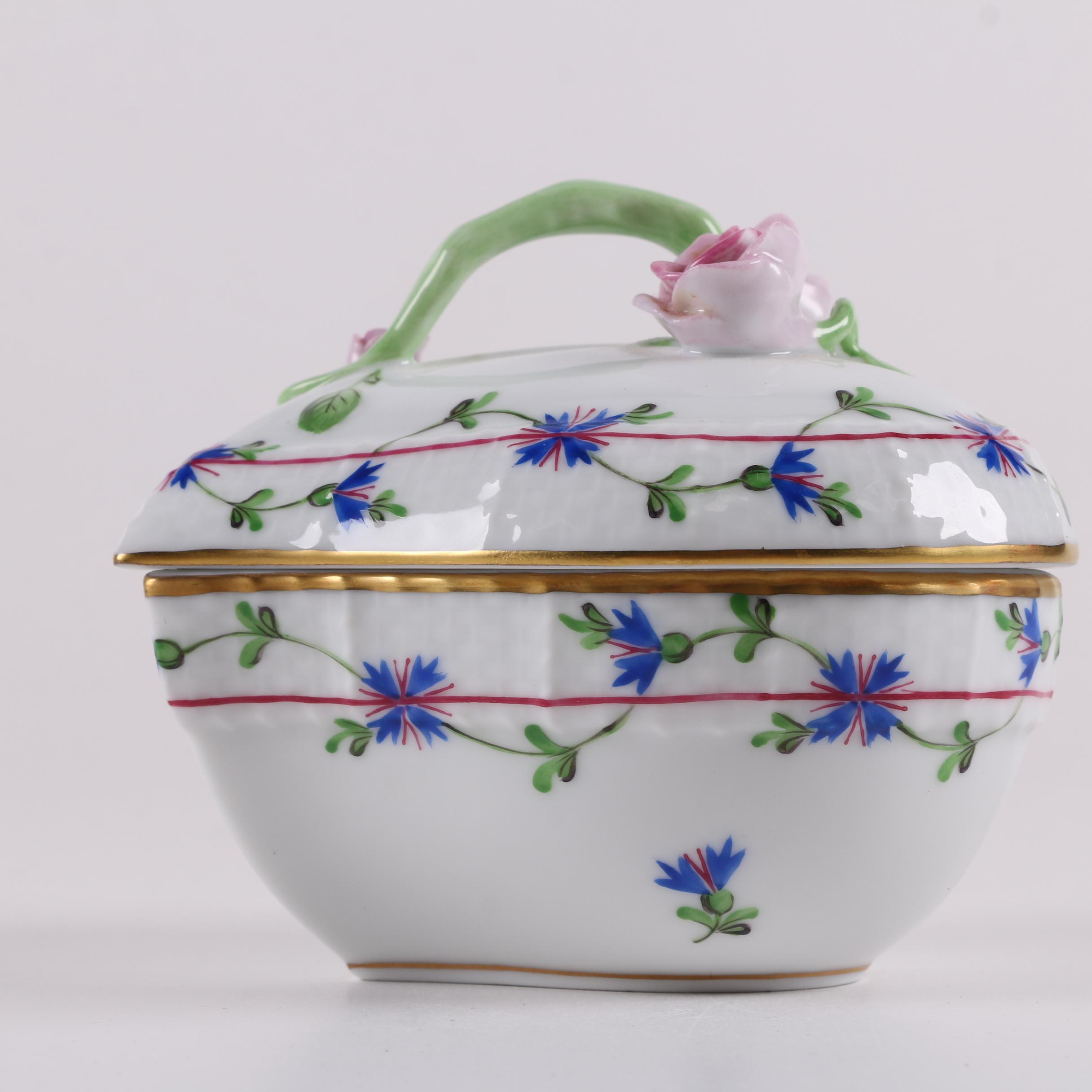 Herend Hand-Painted "Blue Garland" Porcelain Trinket Box