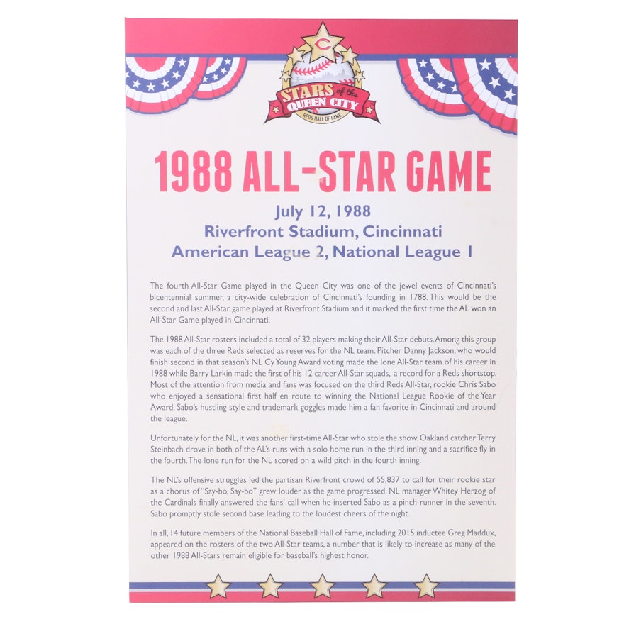 Cincinnati Reds Hall of Fame 1988 All-Star Sign COA