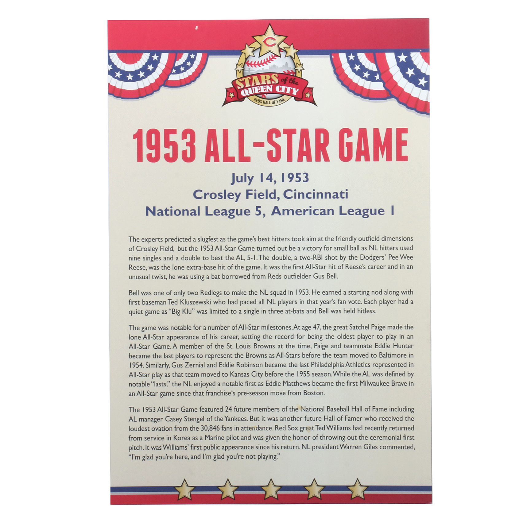 1953 Major League All-Star Game Hall of Fame Exhibit Display COA