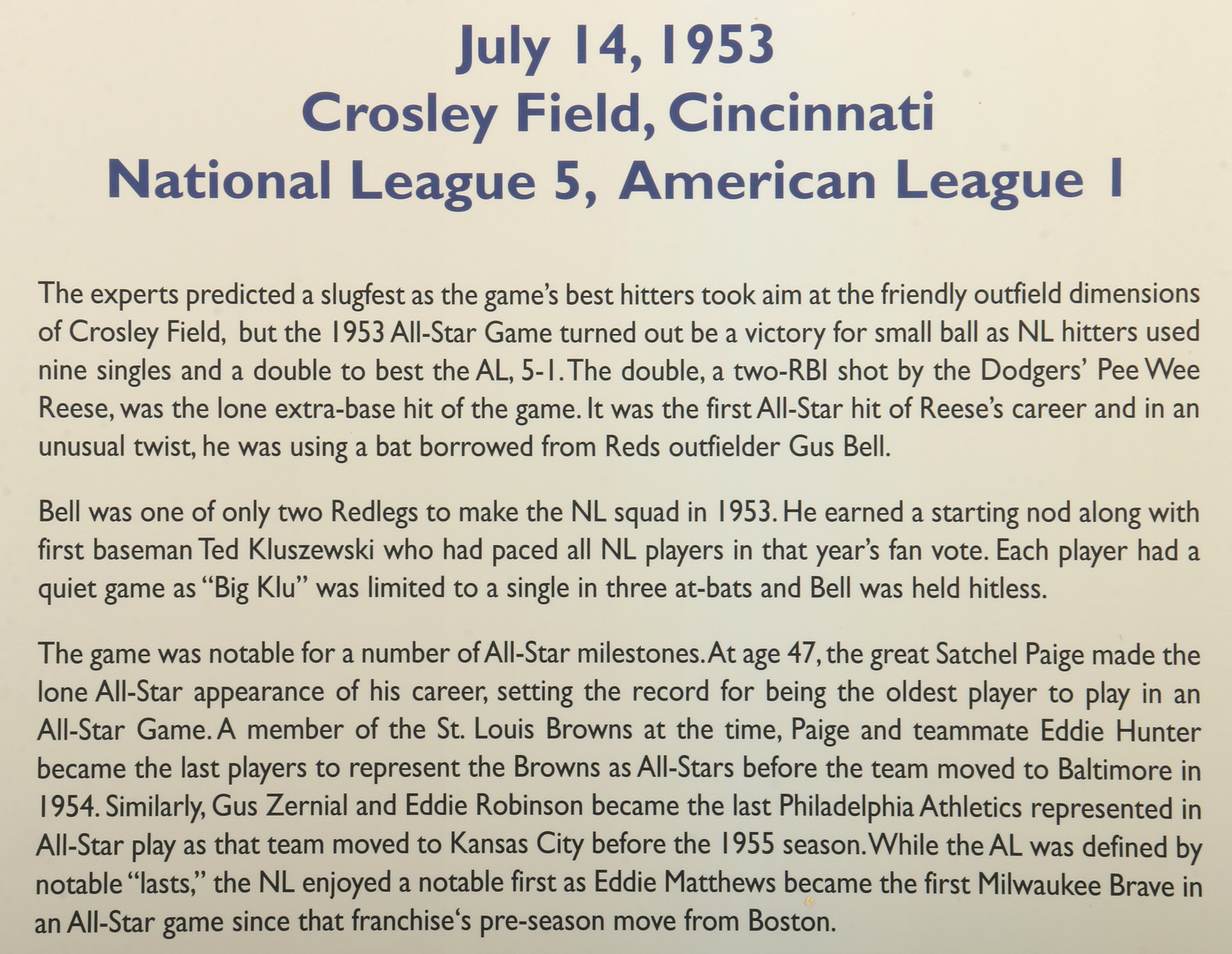 1953 Major League All-Star Game Hall of Fame Exhibit Display COA