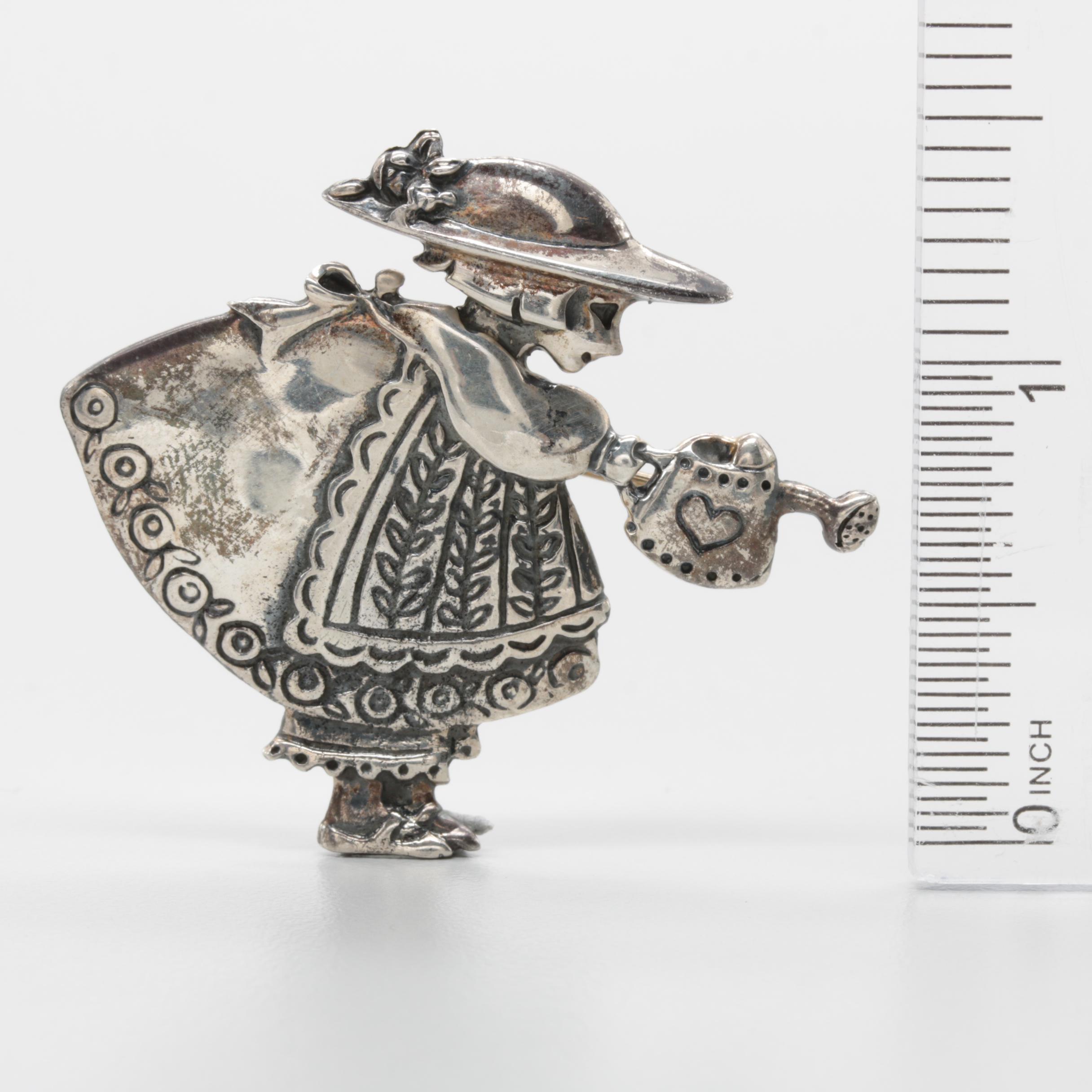 Mary Engelbreit Sterling Silver Woman with a Watering Can Brooch