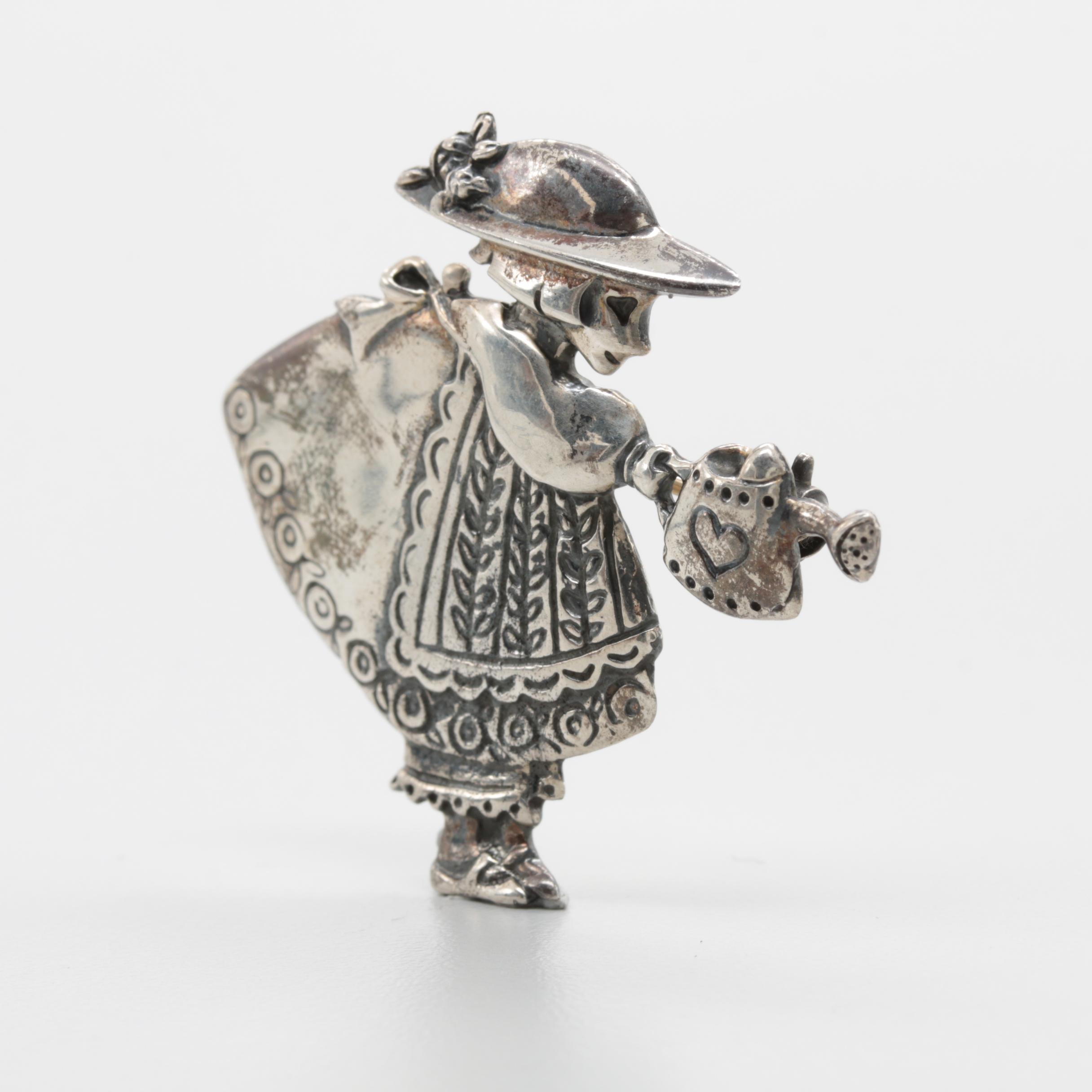 Mary Engelbreit Sterling Silver Woman with a Watering Can Brooch