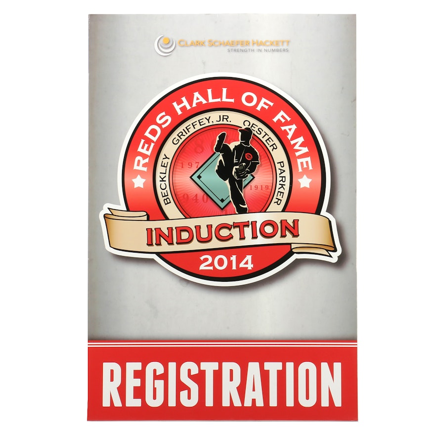 2014 Reds Hall of Fame Induction "Registration" Sign COA