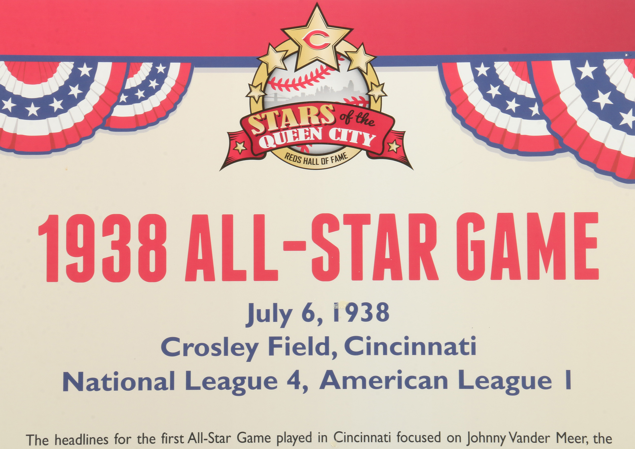 Cincinnati Reds Hall of Fame 1938 All-Star Exhibit Sign COA