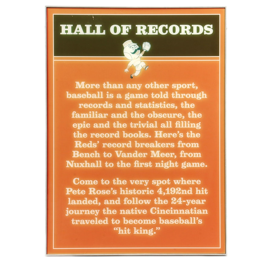 Cincinnati Reds "Hall of Records" Exhibit Sign COA