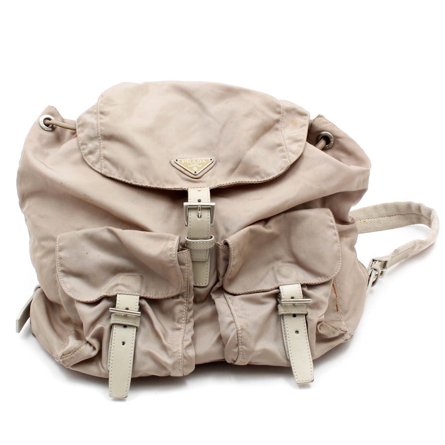 Prada Beige Nylon and Leather Backpack
