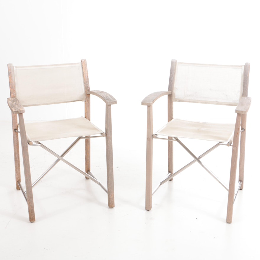 Pair of Gloster Teak Folding Chairs with Sling Seat