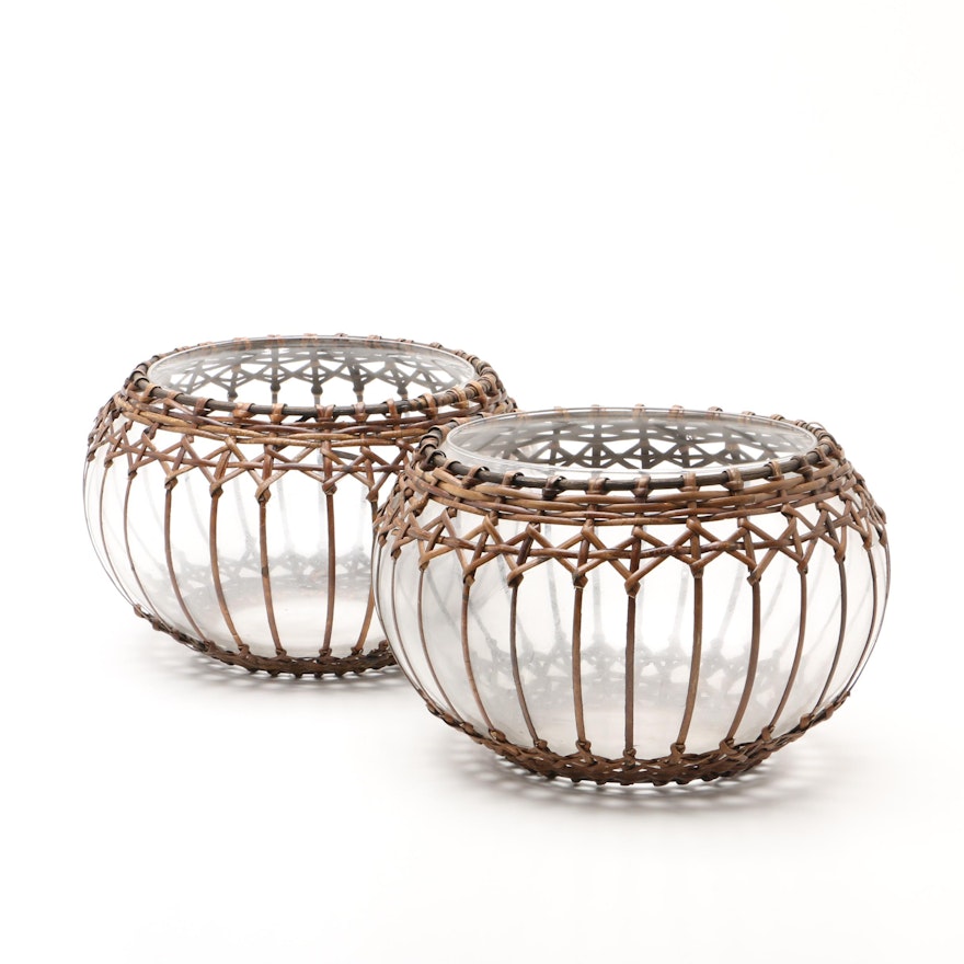 Rattan Wrapped Glass Bowls