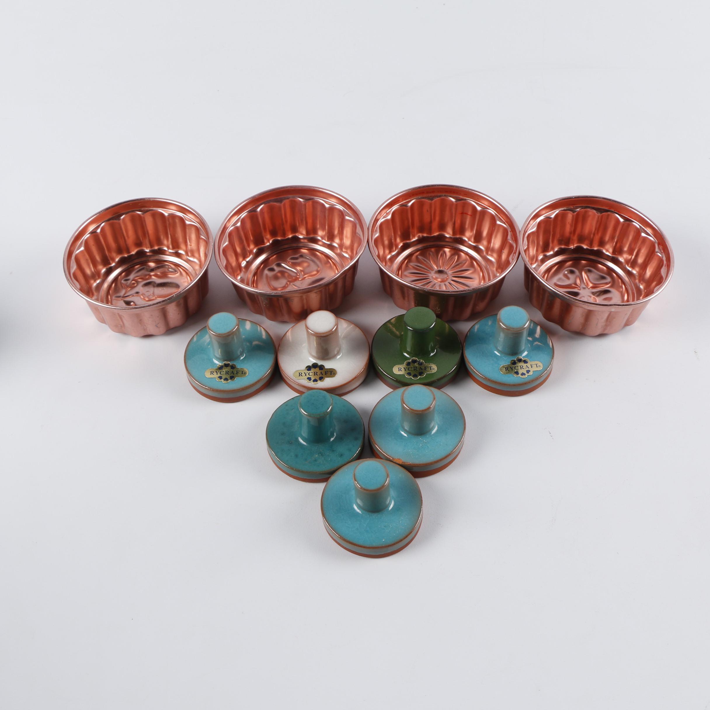 Vintage Bakeware including Cookie Press, Cookie Stamps, and Baking Tins