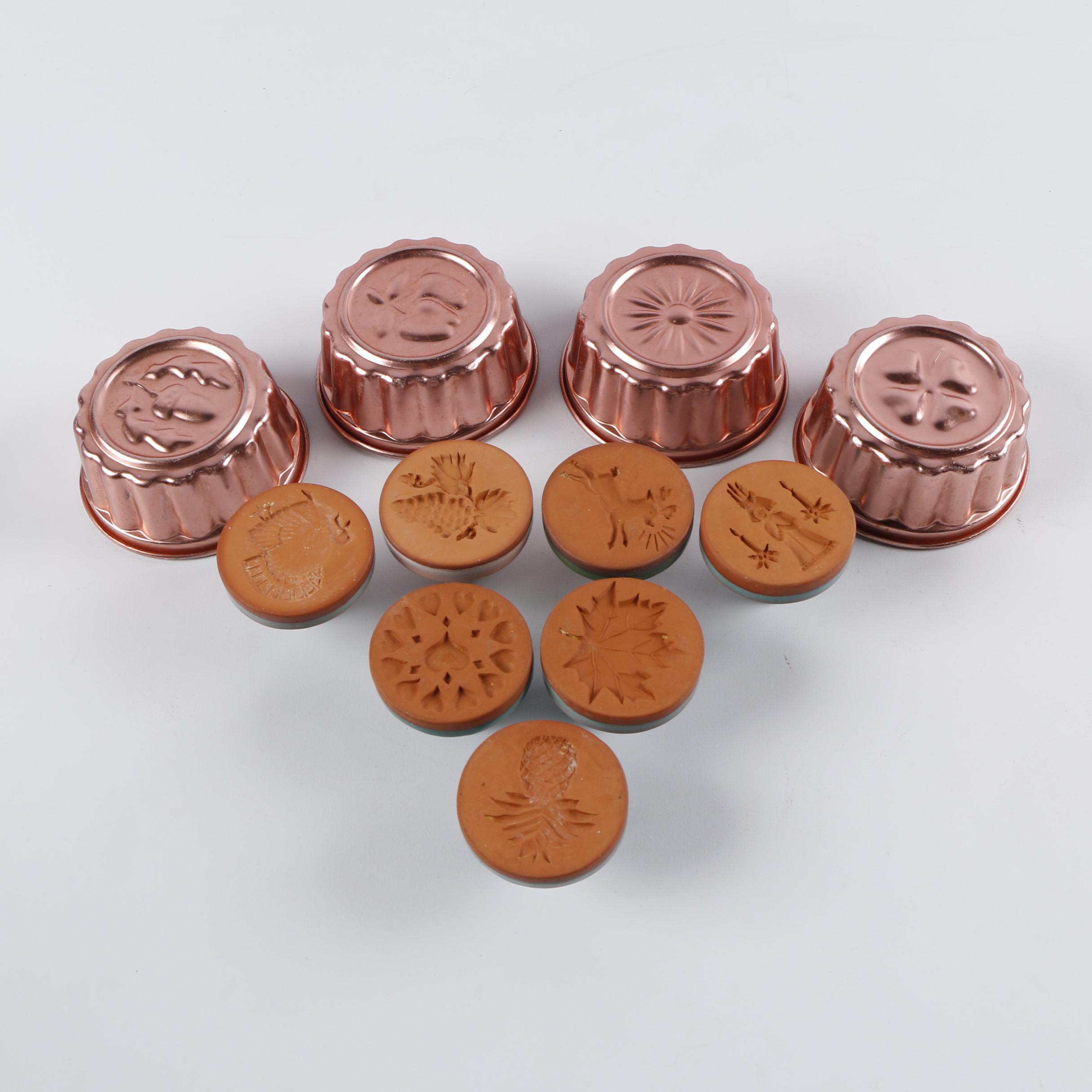 Vintage Bakeware including Cookie Press, Cookie Stamps, and Baking Tins