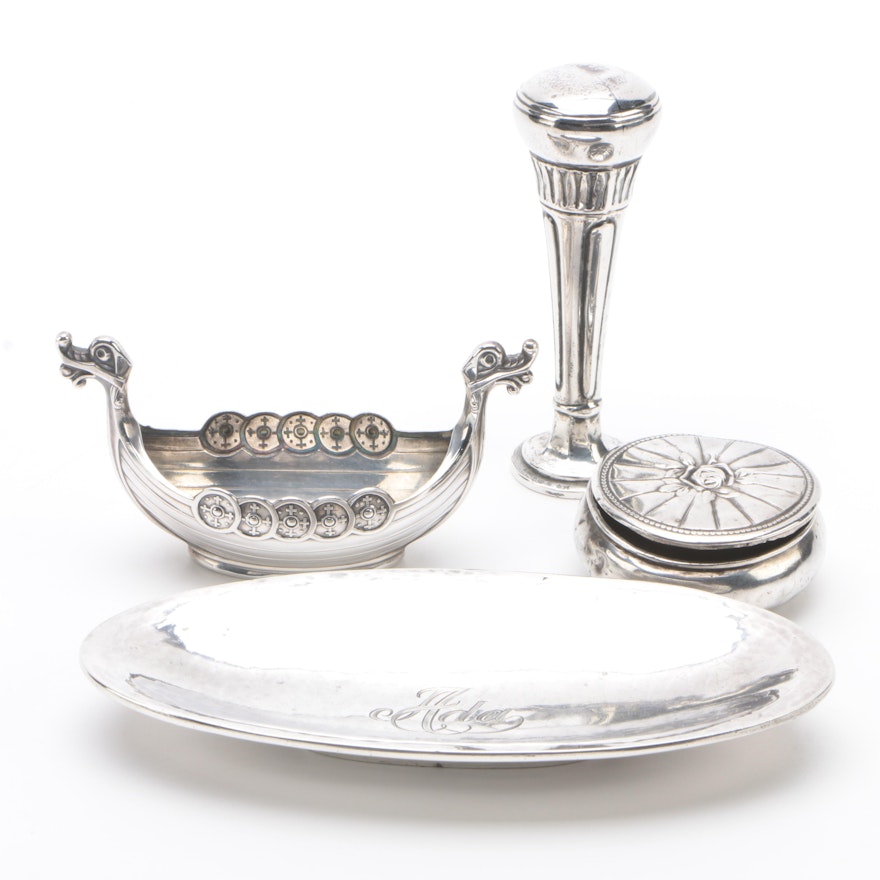 Magnus Aase Sterling Viking Ship Salt Cellar with Norwegian 830 Silver