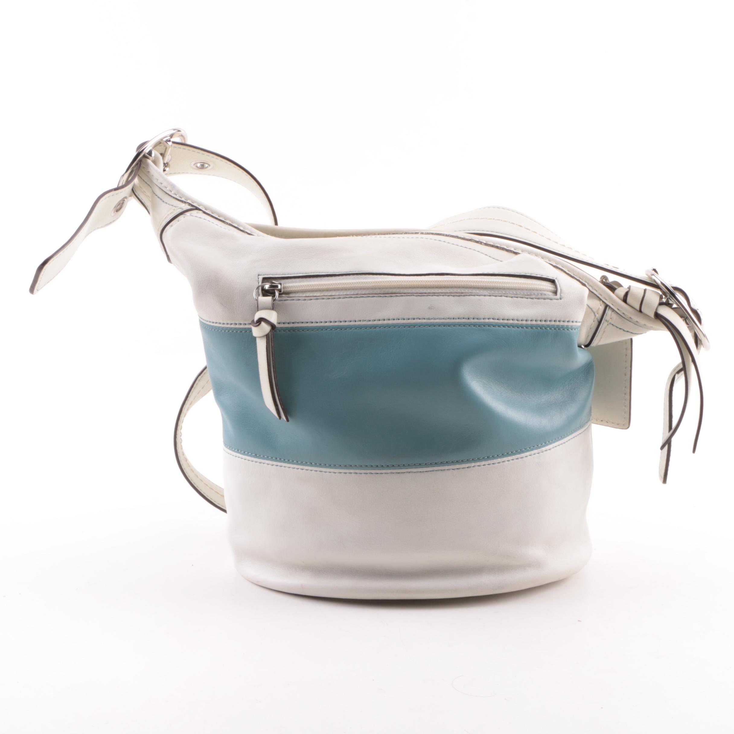 2008 Coach Rugby Off-White and Light Blue Leather Bucket Bag