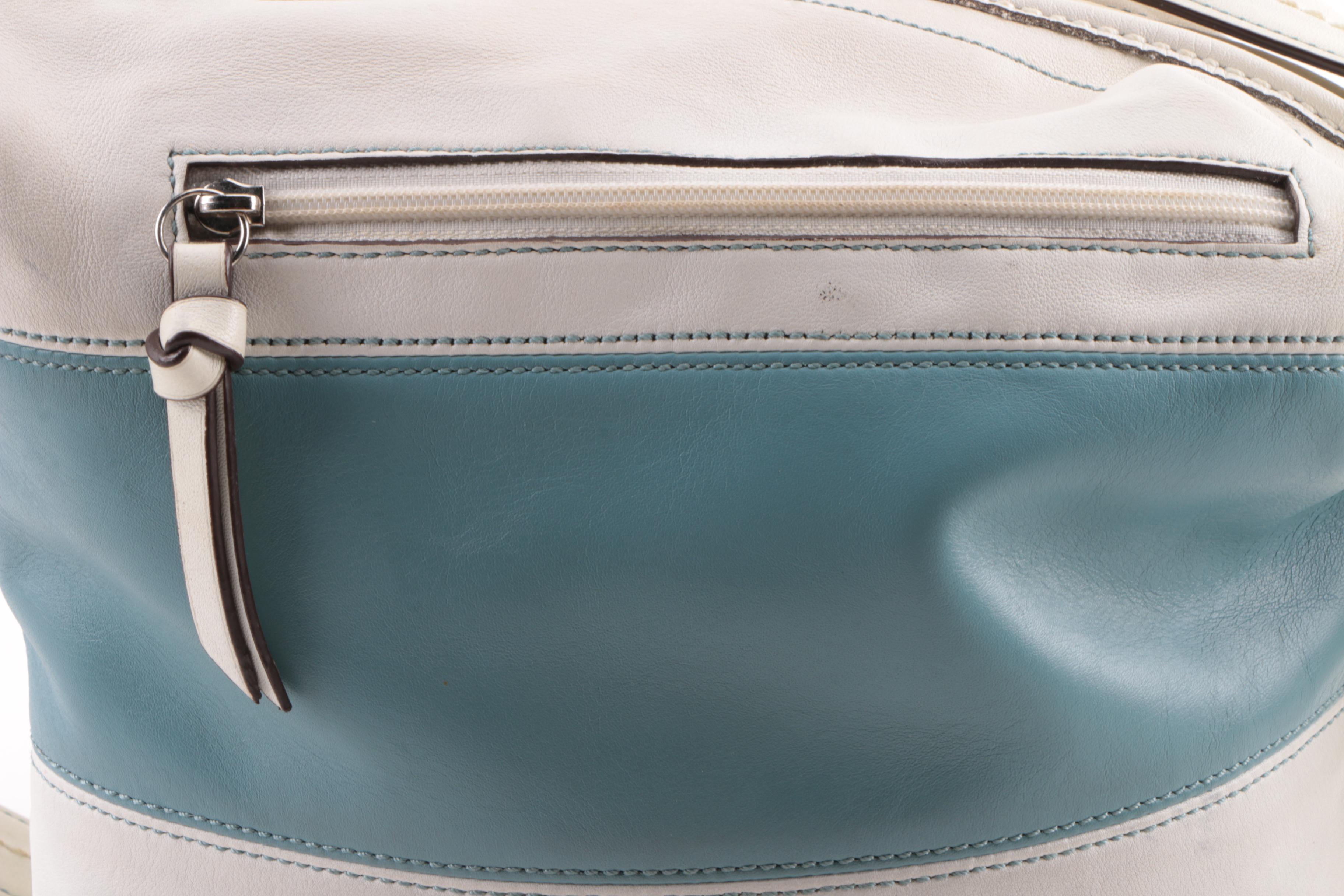 2008 Coach Rugby Off-White and Light Blue Leather Bucket Bag