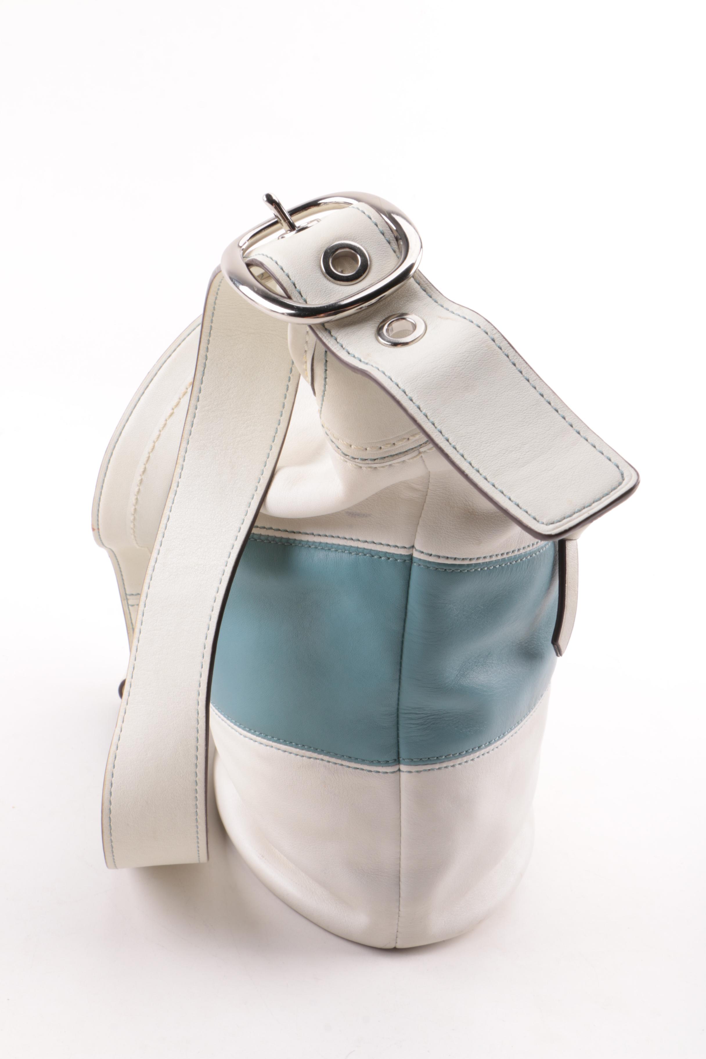 2008 Coach Rugby Off-White and Light Blue Leather Bucket Bag