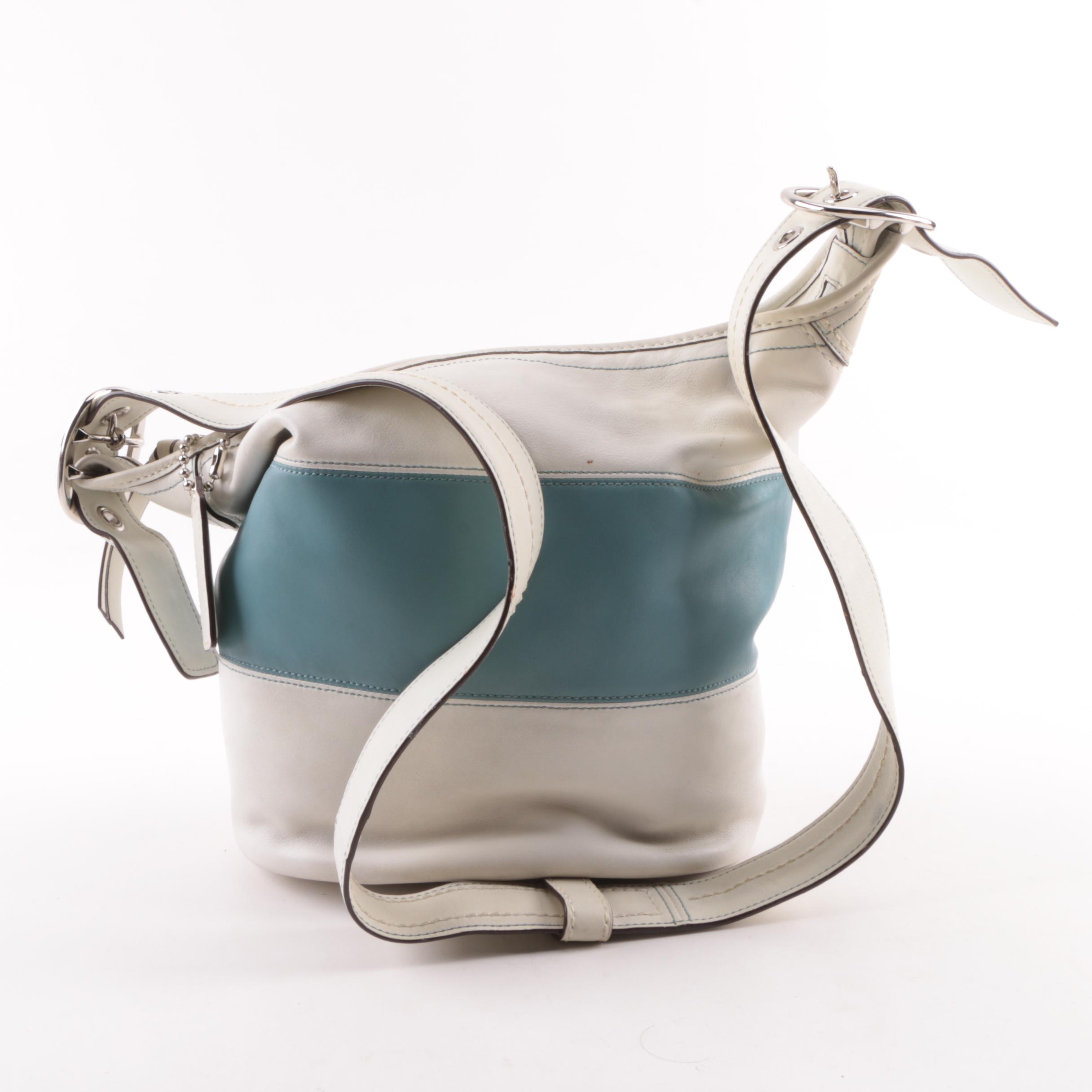 2008 Coach Rugby Off-White and Light Blue Leather Bucket Bag