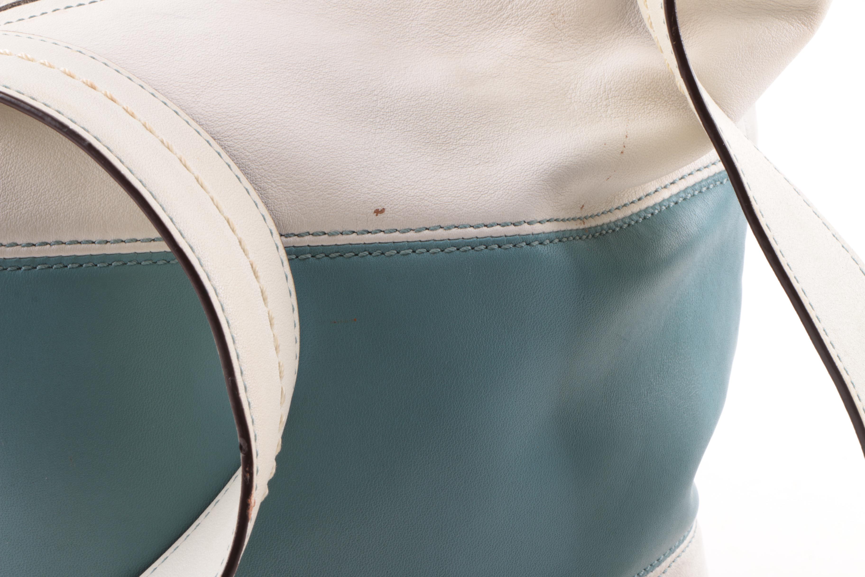 2008 Coach Rugby Off-White and Light Blue Leather Bucket Bag