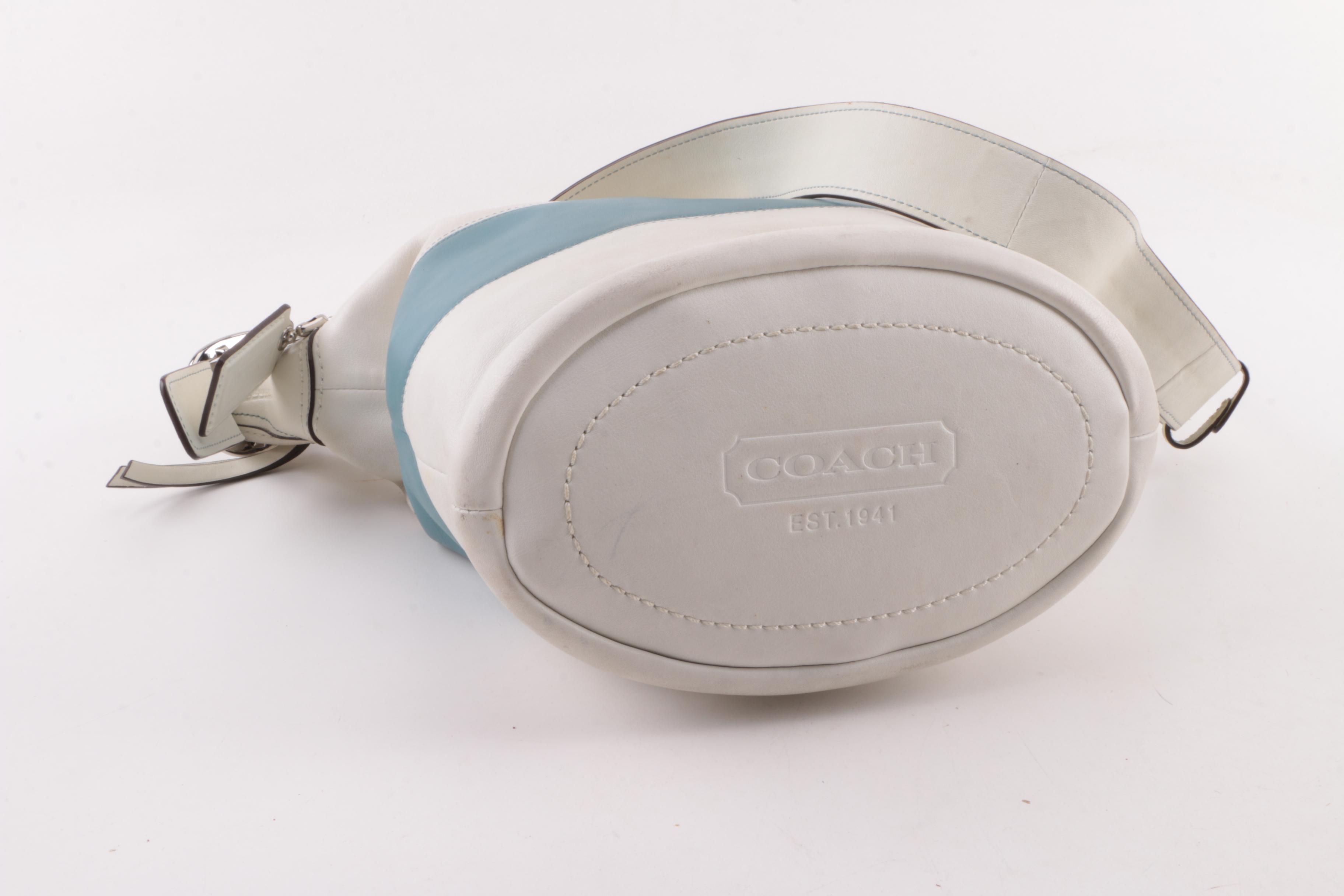 2008 Coach Rugby Off-White and Light Blue Leather Bucket Bag