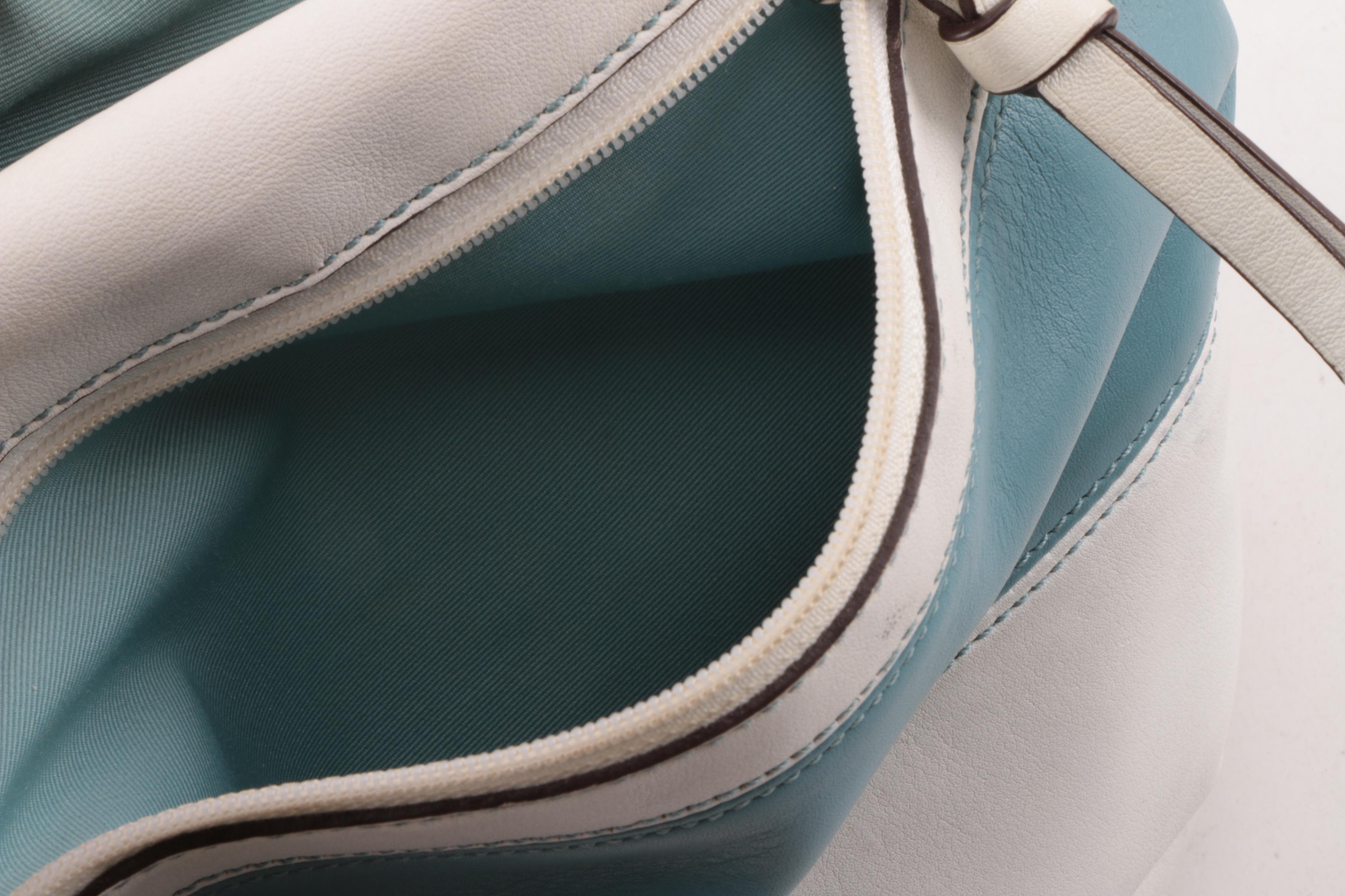 2008 Coach Rugby Off-White and Light Blue Leather Bucket Bag