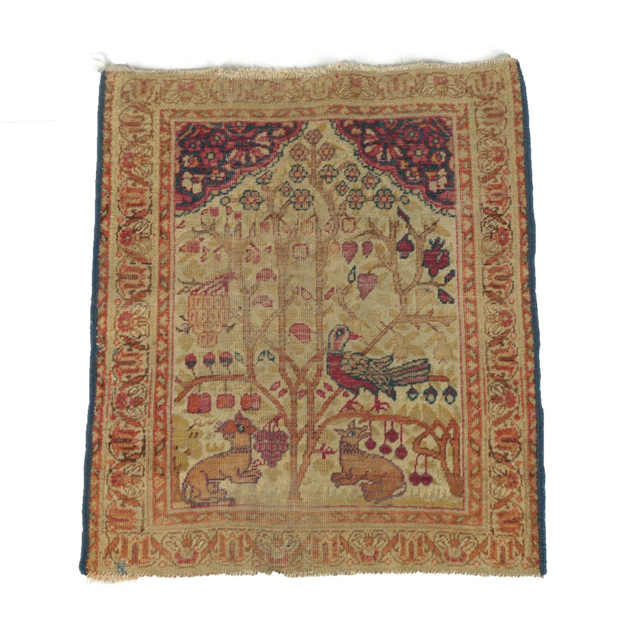 Antique Hand-Knotted Persian Pictorial Prayer Rug