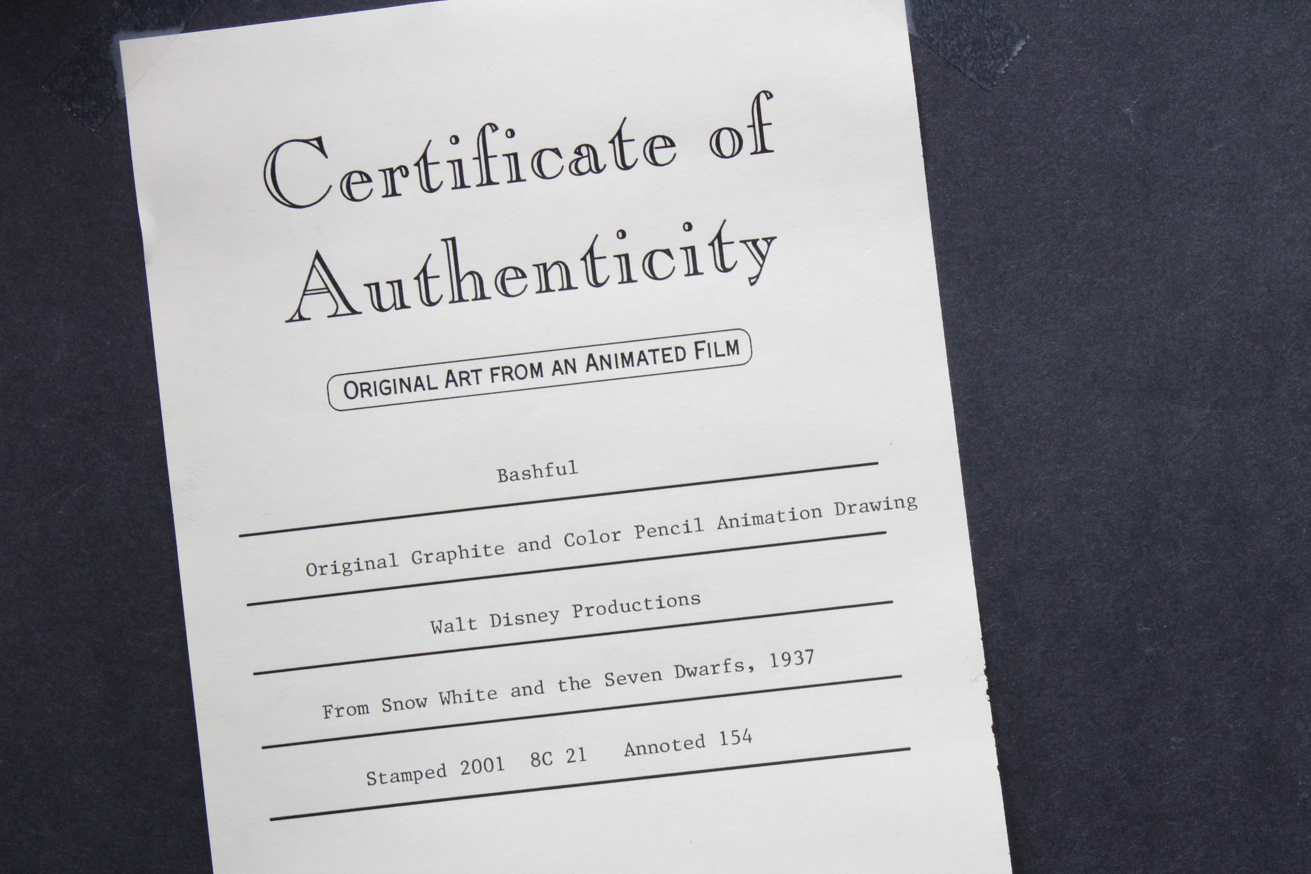 Walt Disney Studios 1937 Animation Model Drawing "Bashful"