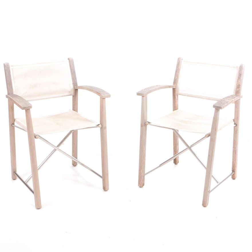 Pair of Gloster Teak Folding Chairs with Sling Seats