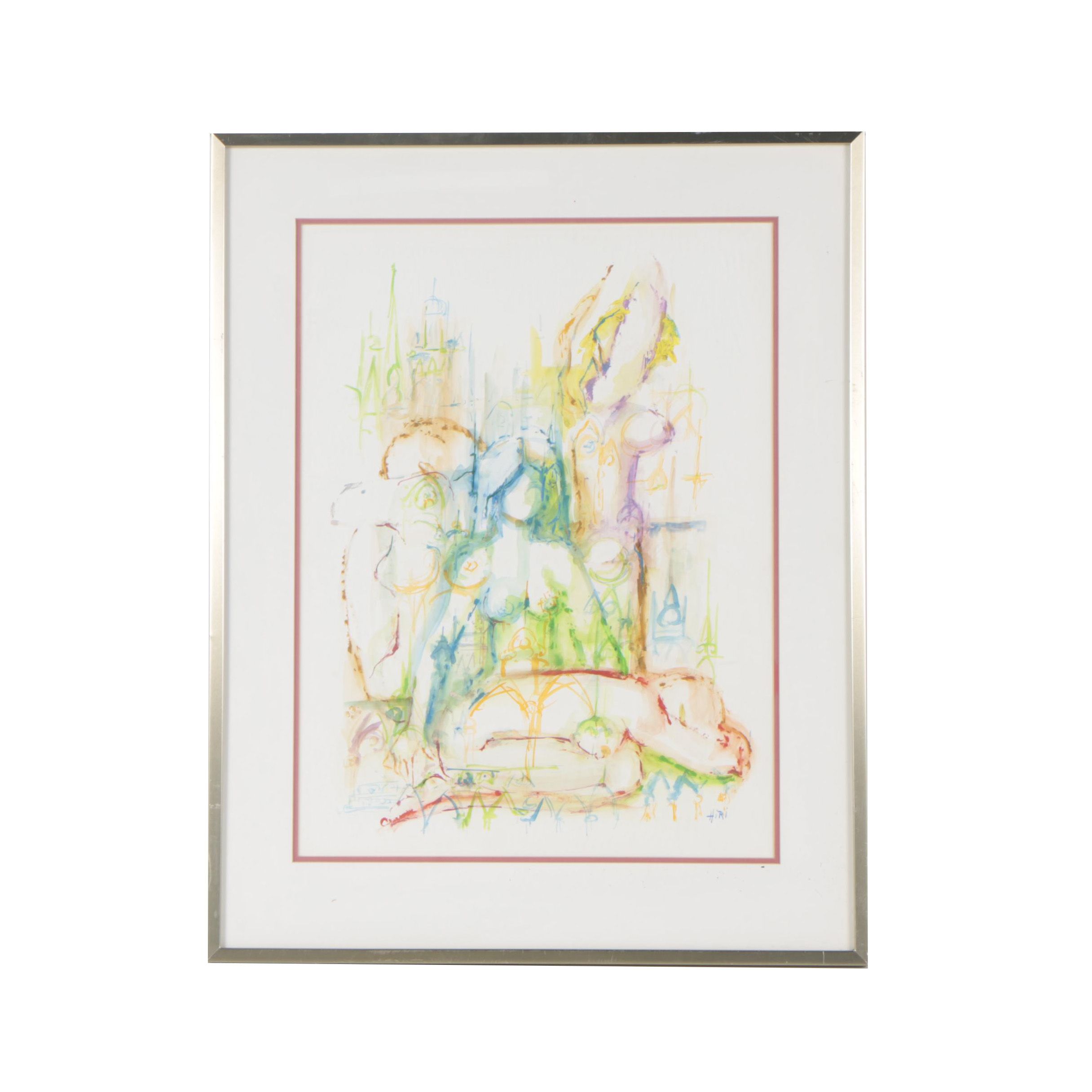 Hiri Gouache Painting of Nude Figures