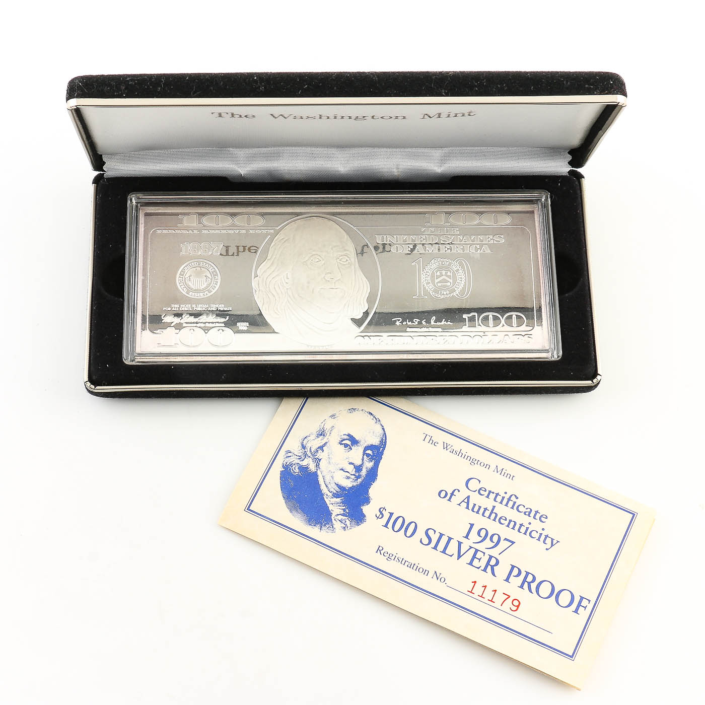1997 $100 Franklin Quarter-Pound Silver Proof from the Washington Mint