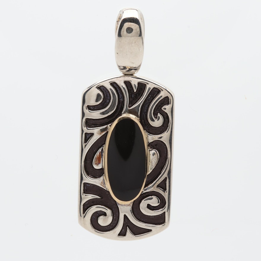 John Bagley Sterling Silver Black Onyx Pendant with 18K Yellow Gold Accent