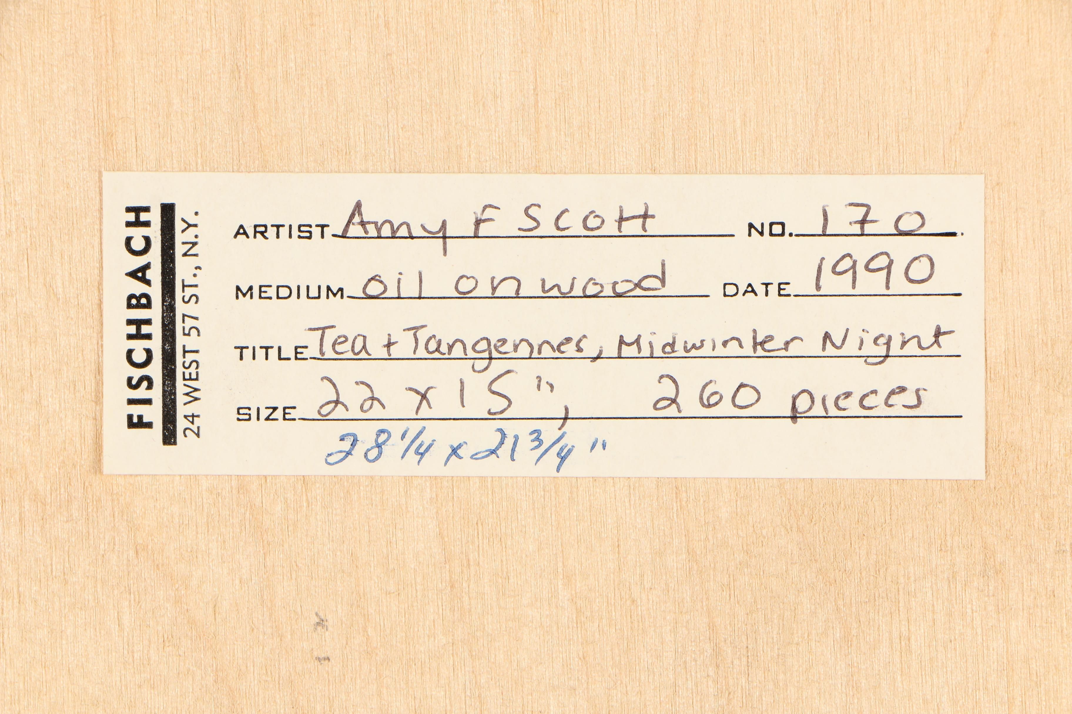 Amy F. Scott Oil Painting on Wood Puzzle "Tea and Tangerines, Midwinter Night"