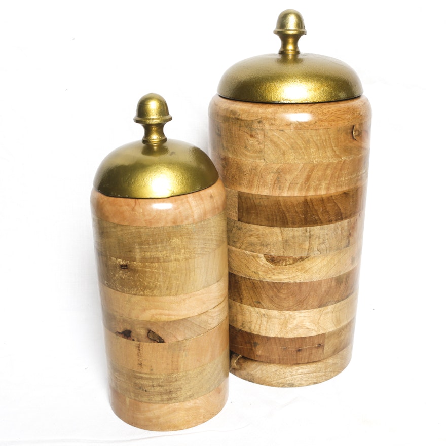 Banded Wood Canisters with Metal Lids