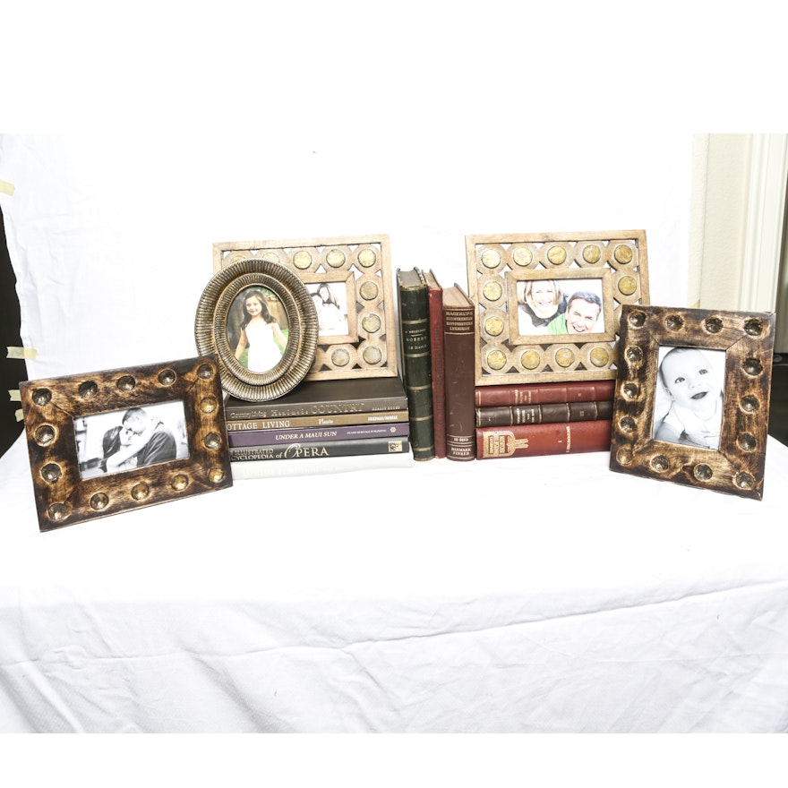 Distressed Wooden Picture Frames with Hardcover Books