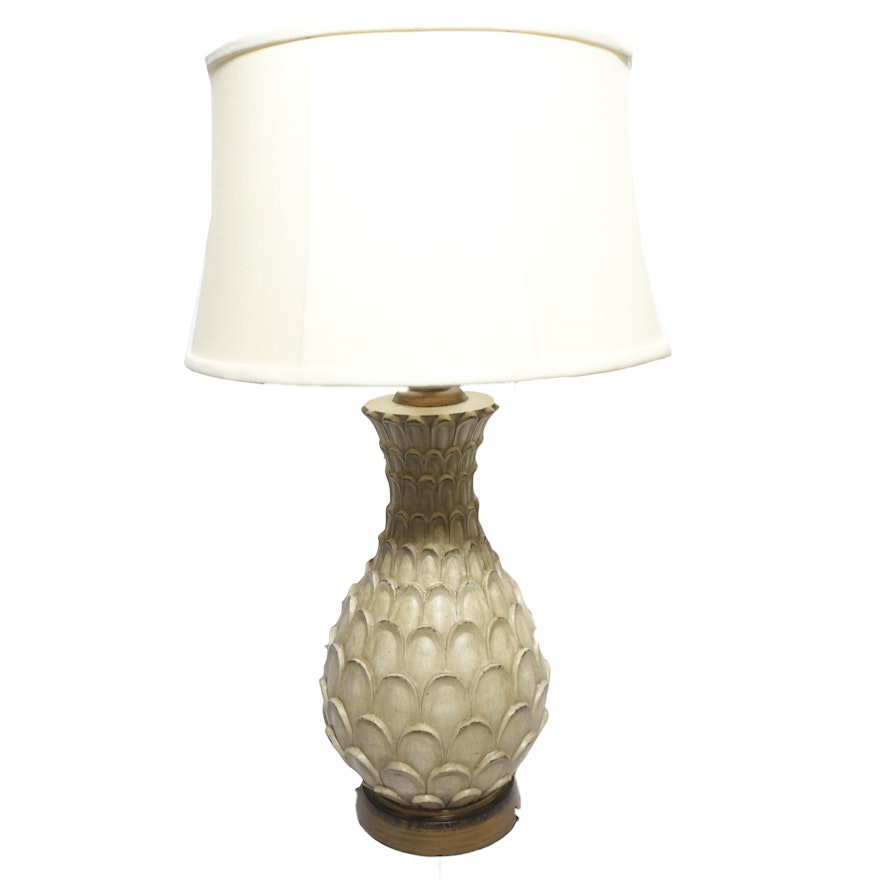 Petalled Tan Resin Table Lamp with Fabric Drum Shade
