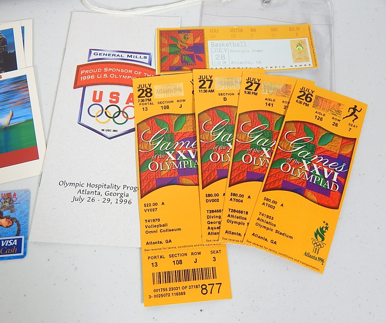 1996 "Atlanta" U.S. Olympics Memorabilia Including Pins, Tickets, and More