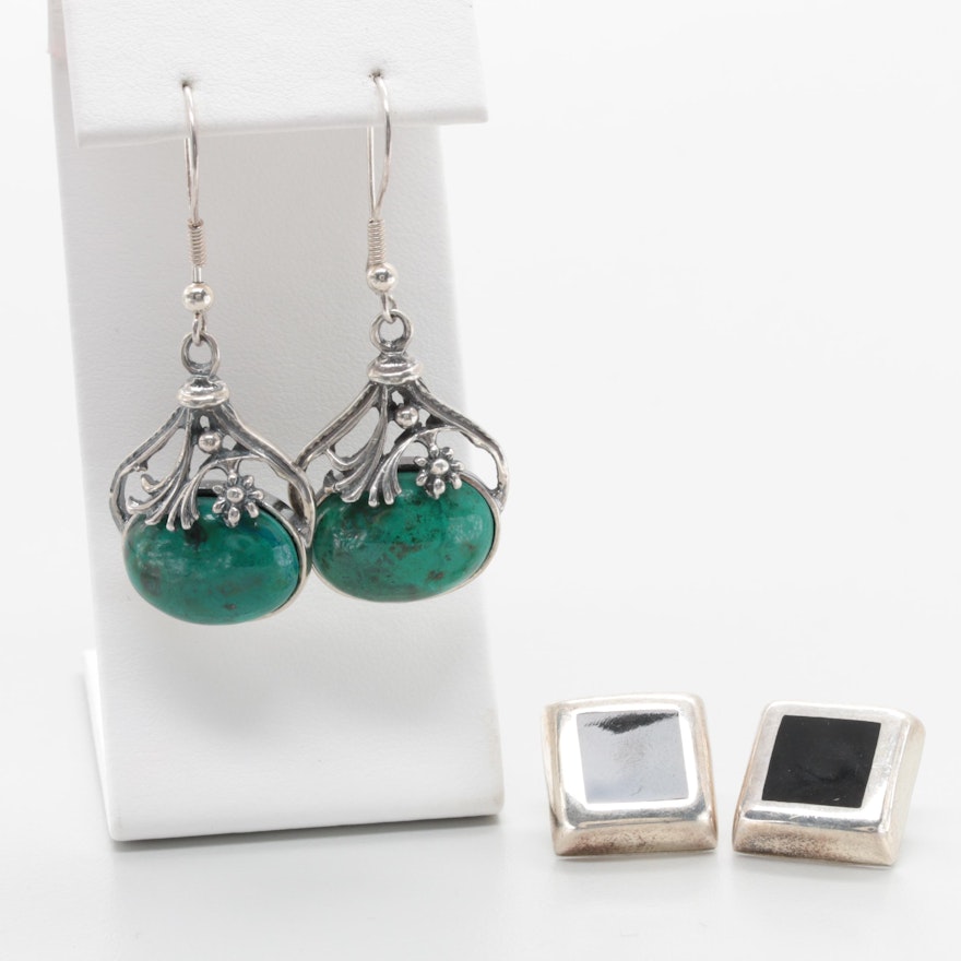 Sterling Silver Earring Selection Including Eilat Stone and Black Resin