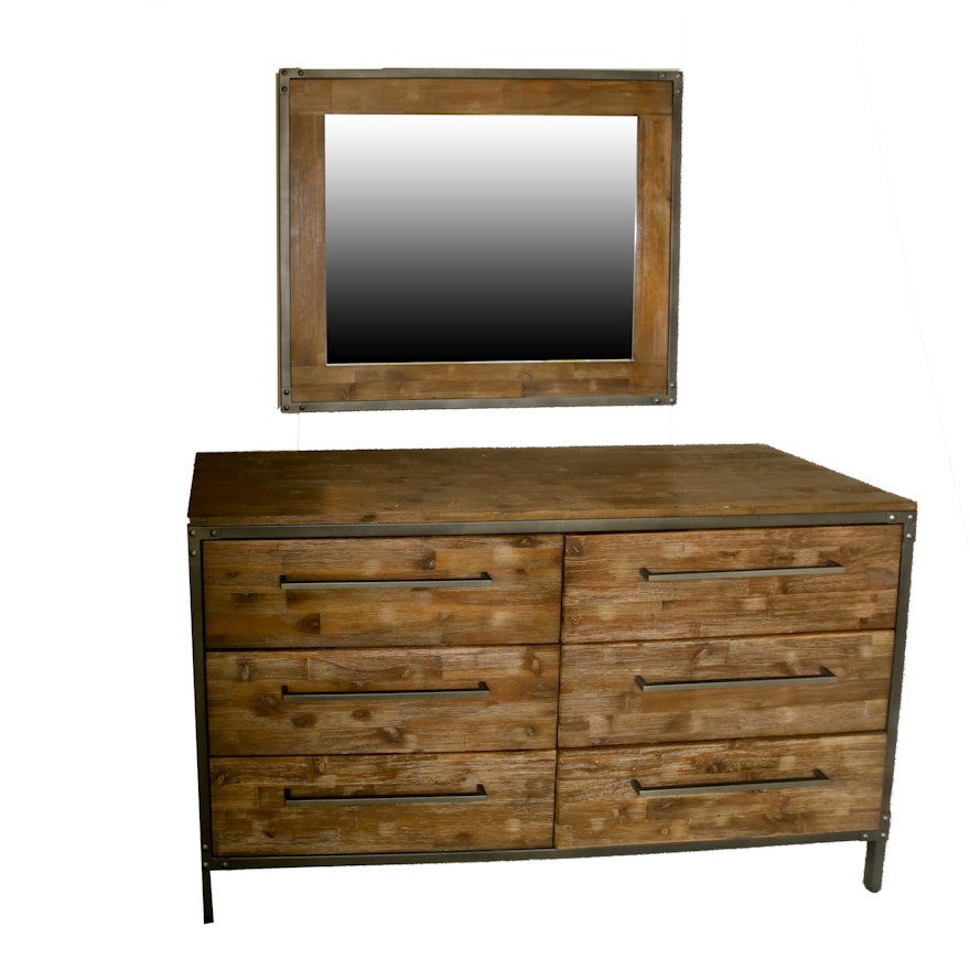 Contemporary Rustic Style Chest of Drawers with Wall Mount Mirror