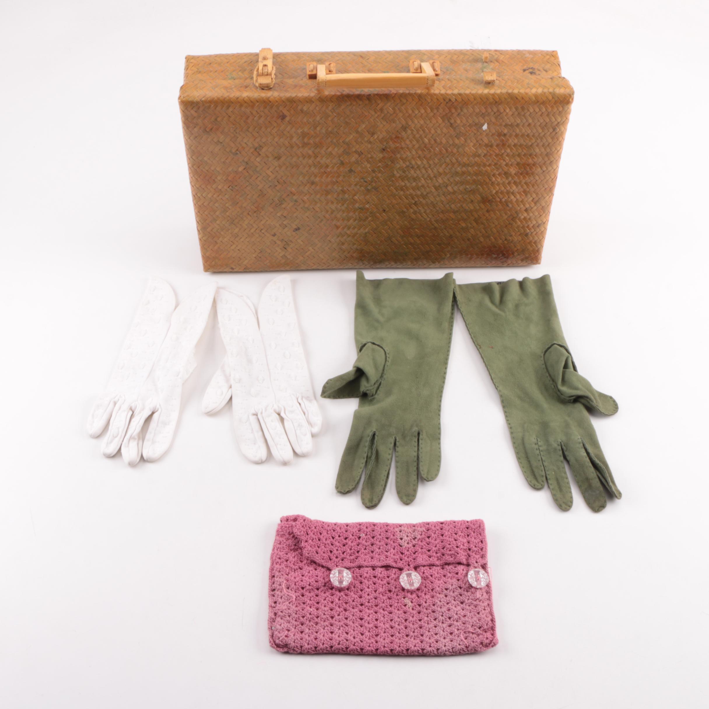 Marshall Fields Woven Briefcase and Other Vintage Accessories